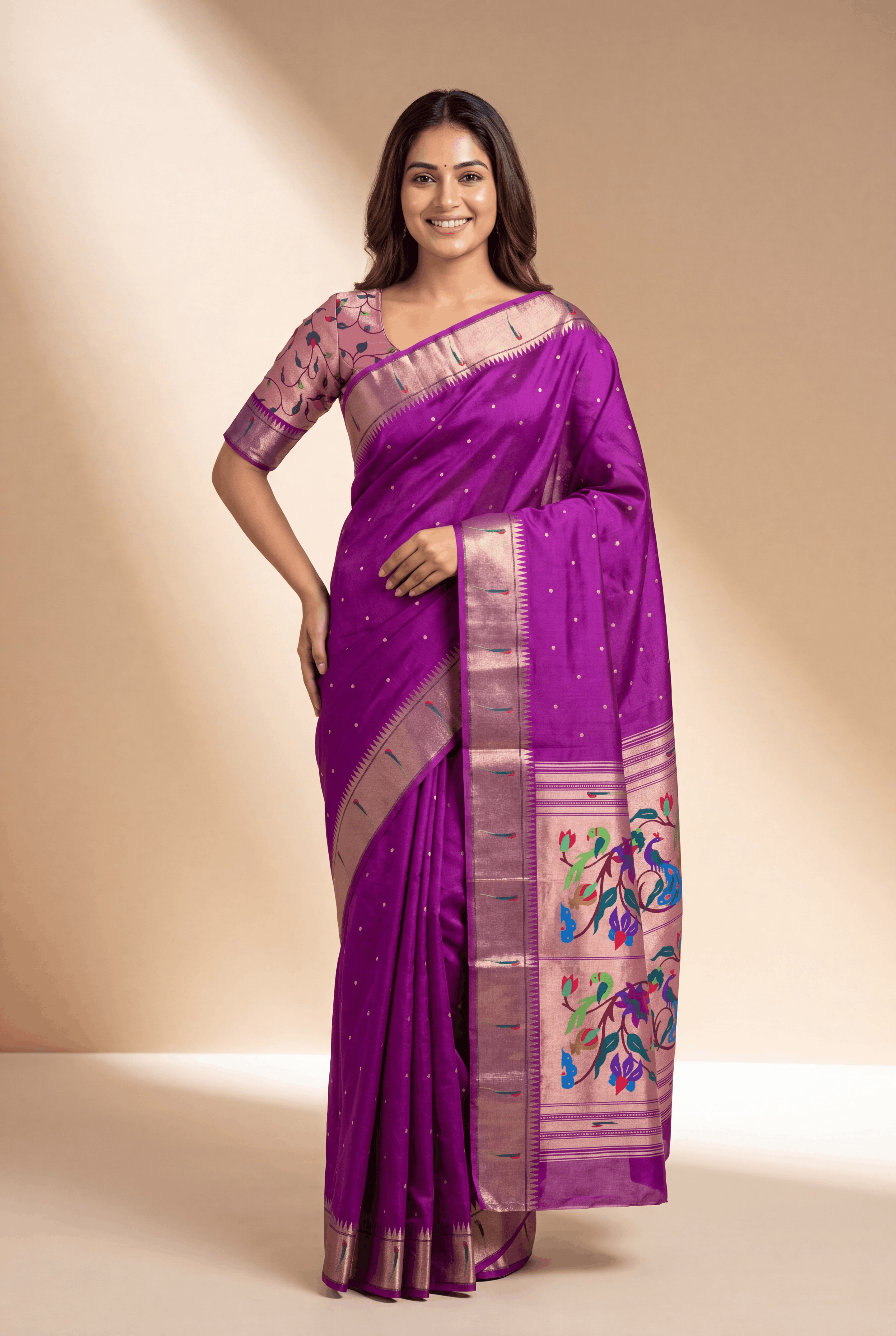 Purple Tussar Silk Paithani Saree with Munya border