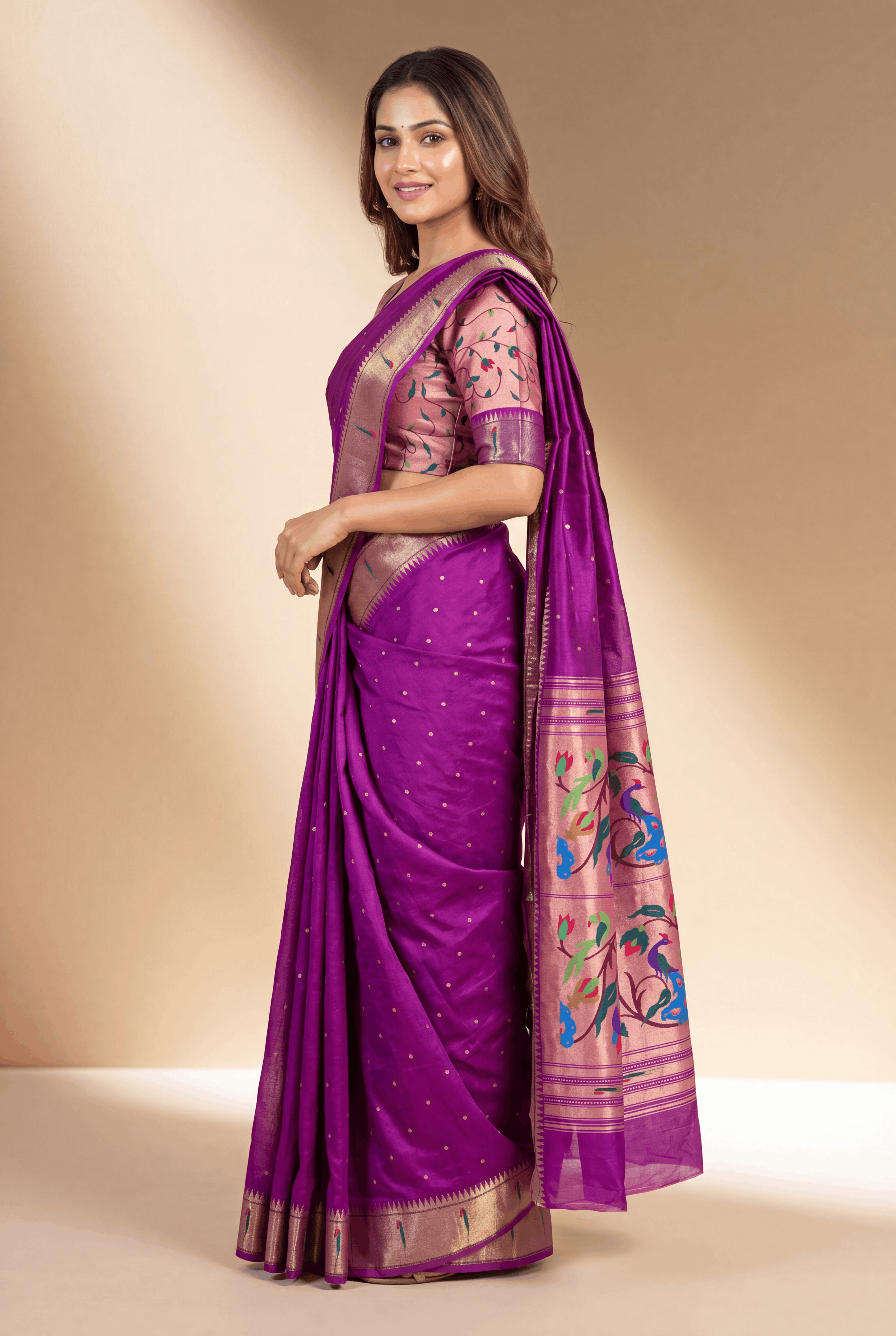 Purple Tussar Silk Paithani Saree with Munya border