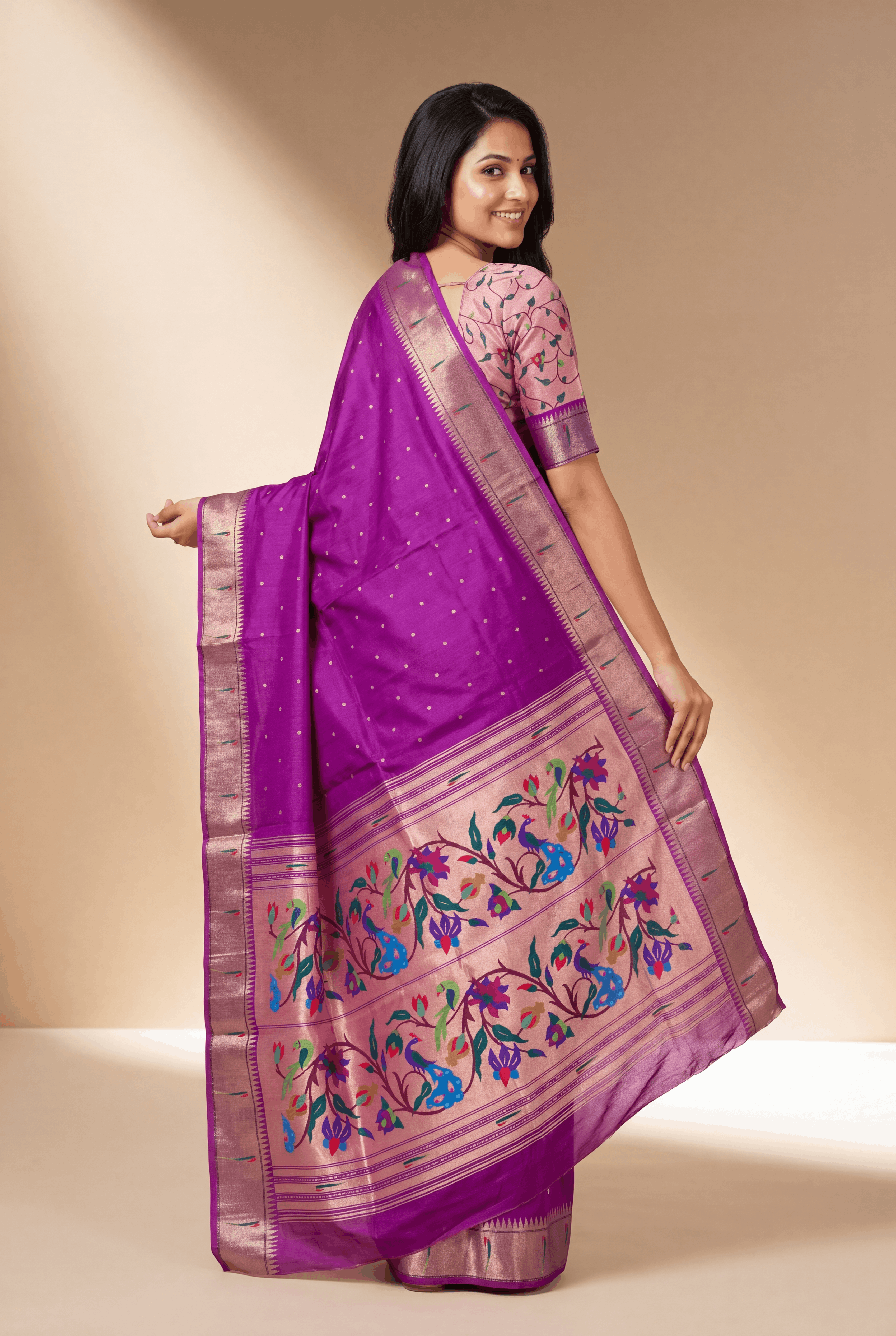 Purple Tussar Silk Paithani Saree with Munya border