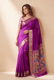 Purple Tussar Silk Paithani Saree with Munya border