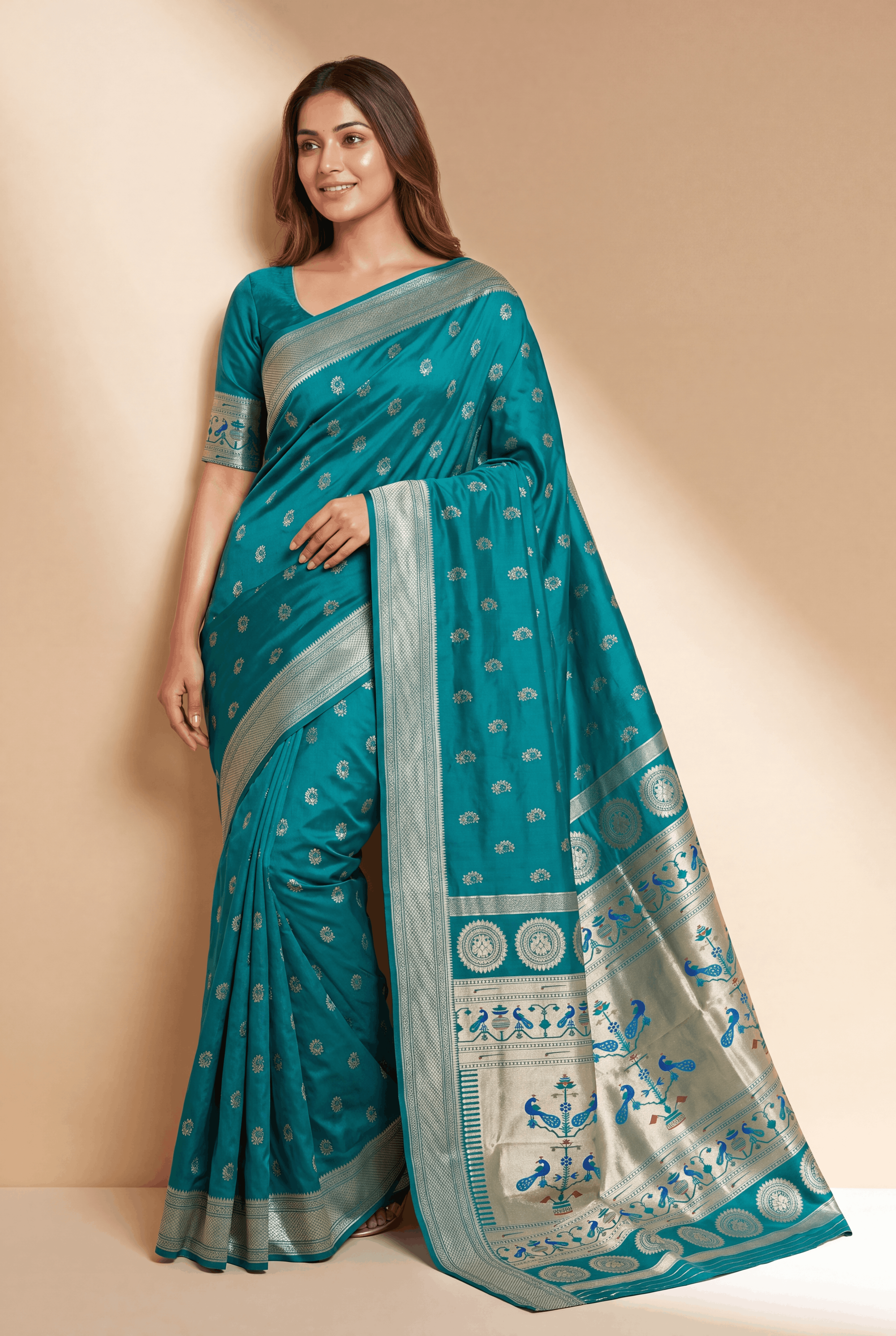 Rama Green Apurva Silk Paithani Saree with Nath butti