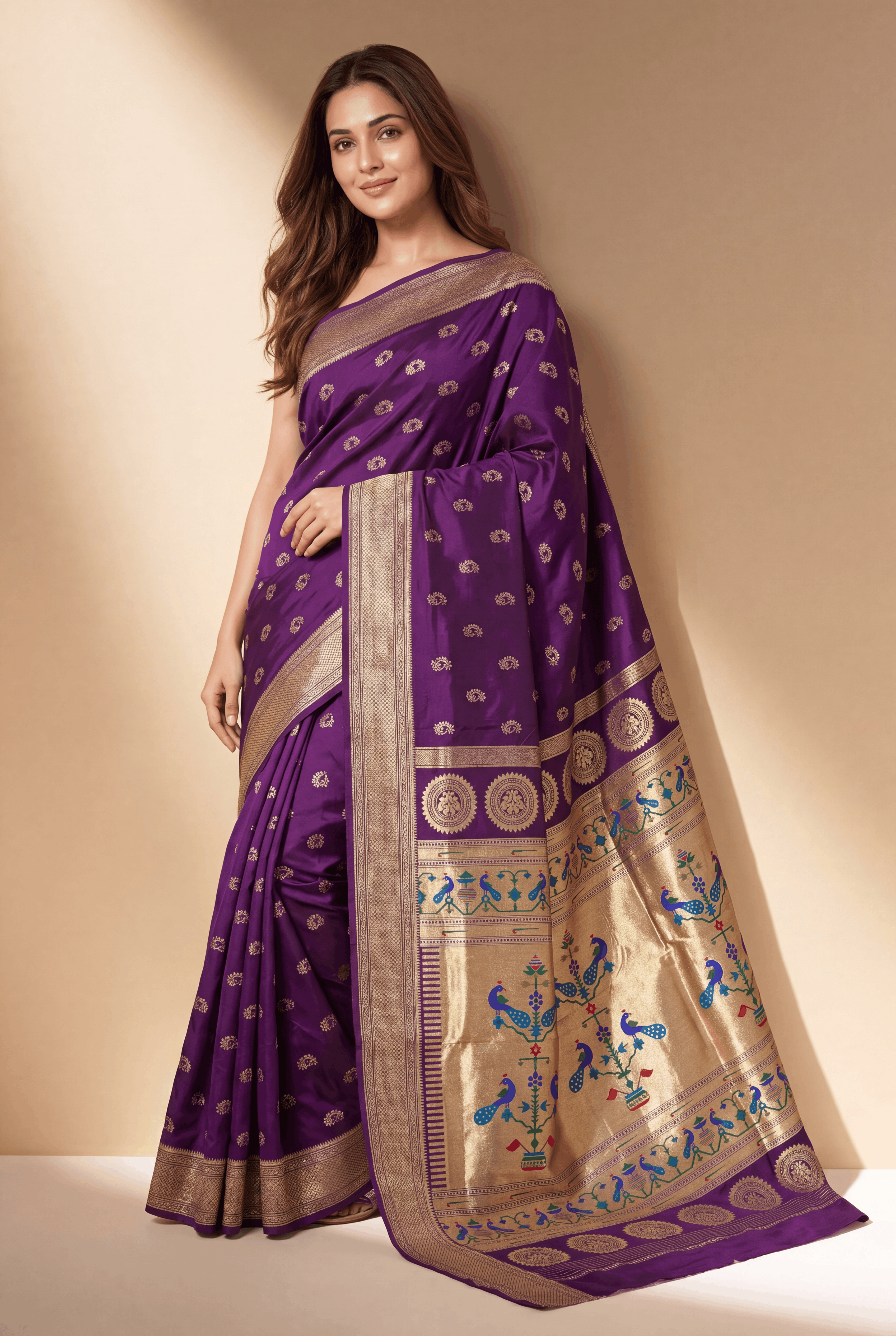 Purple Apurva Silk Paithani Saree with Nath butti