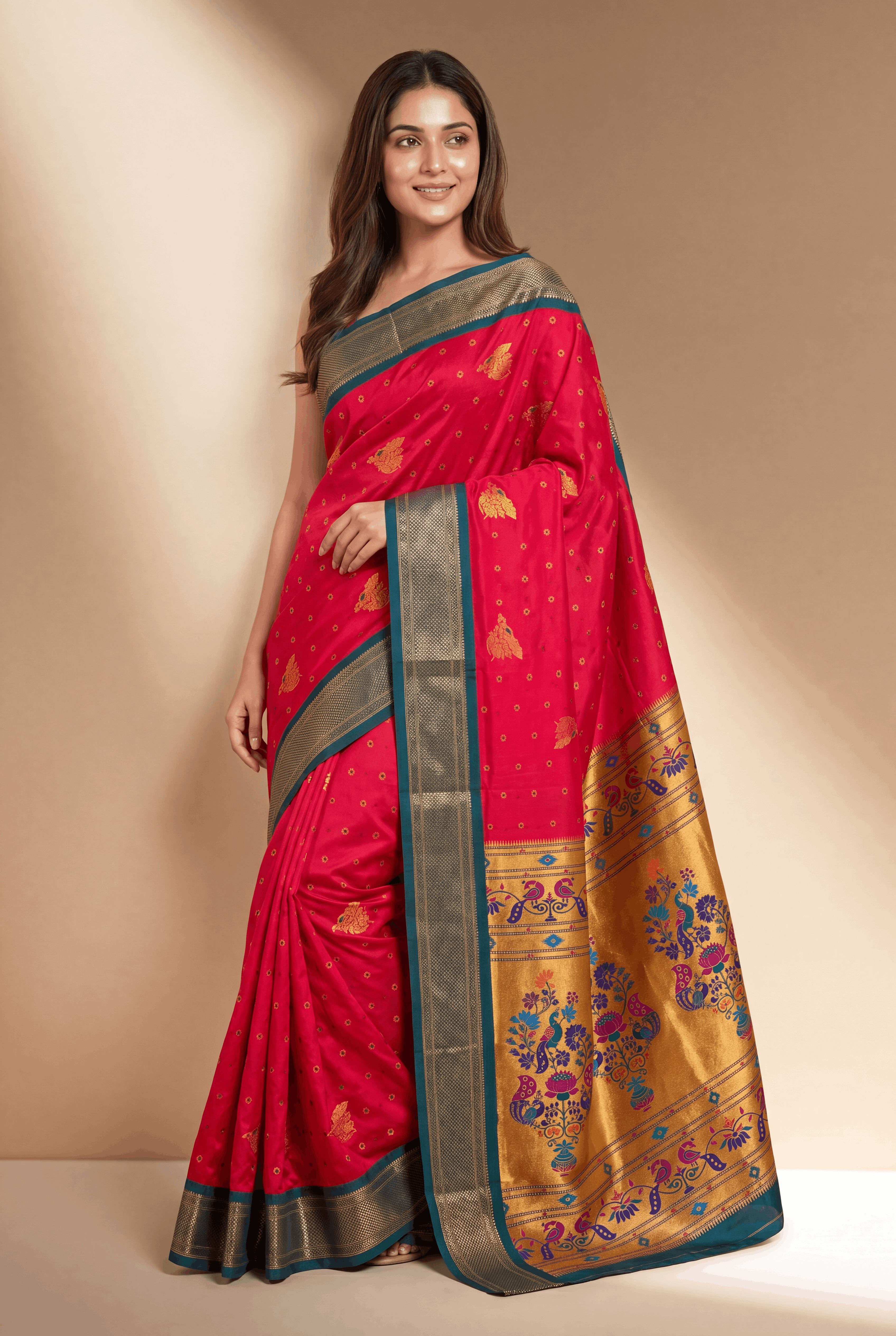 Rani Pink Apurva Silk Paithani Saree with Rama Meenakari butti