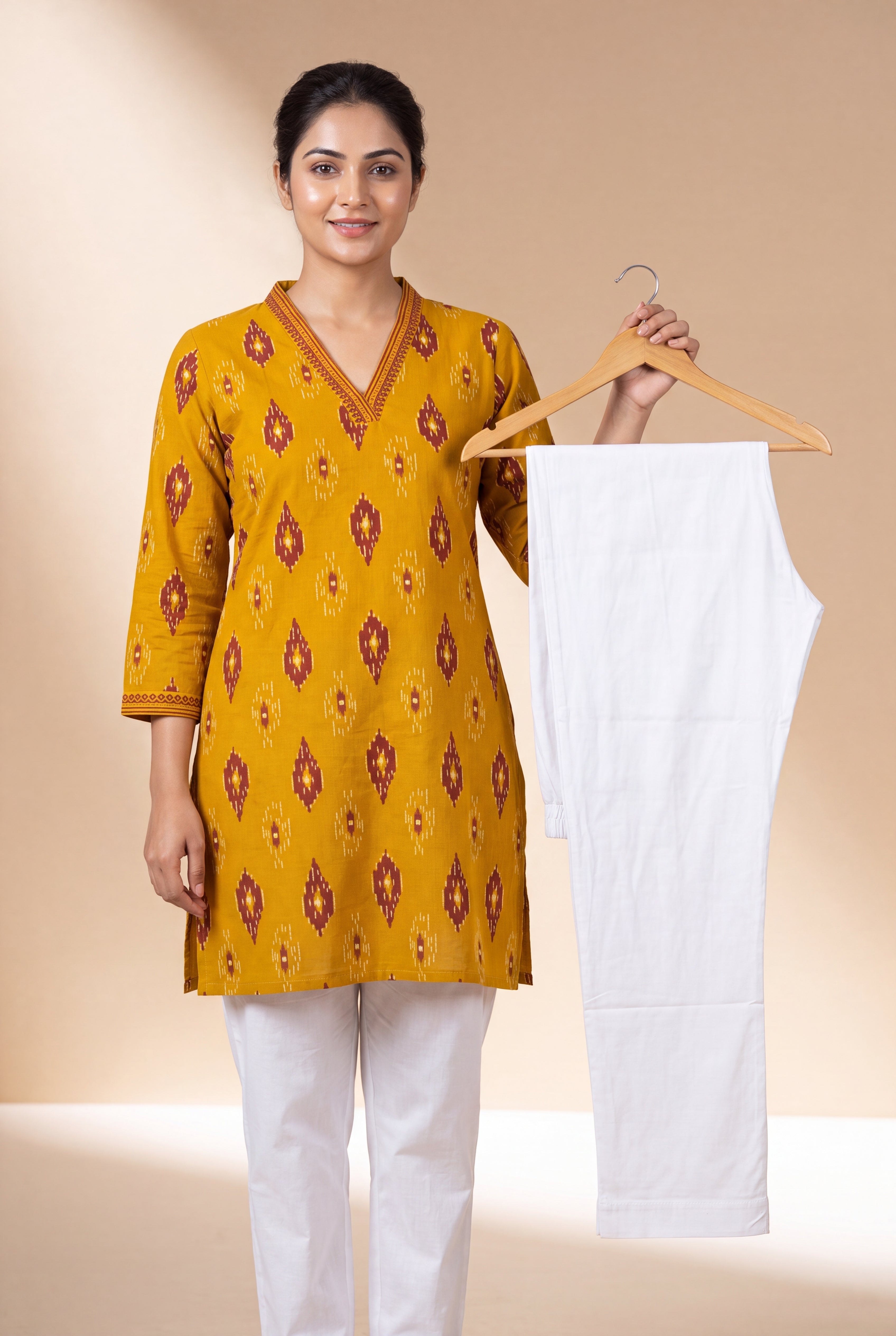 Sugar White Cotton Stretch Pants with Elastic waistband