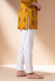 Sugar White Cotton Stretch Pants with Elastic waistband