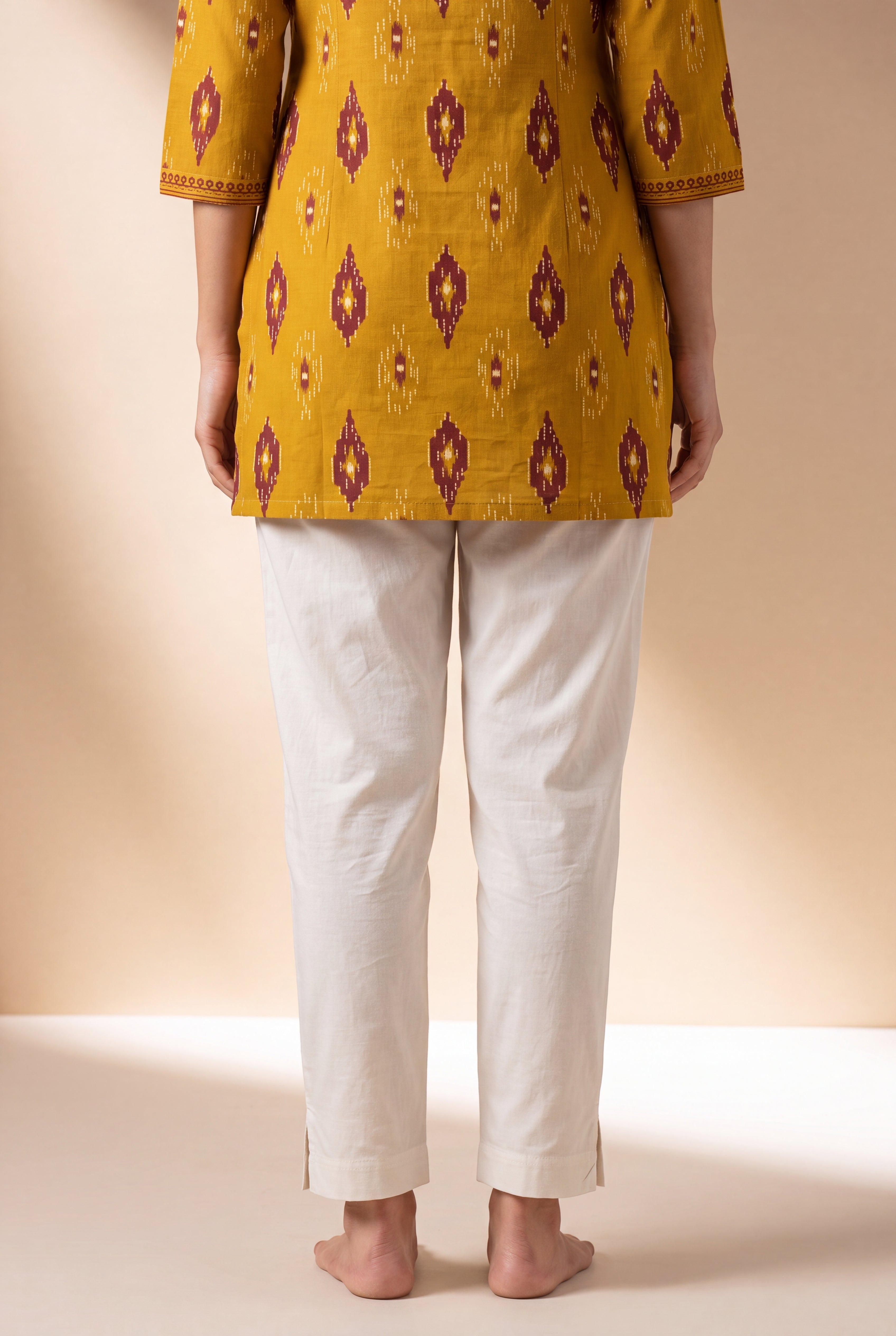 Off White Cotton Stretch Pants with Elastic waistband