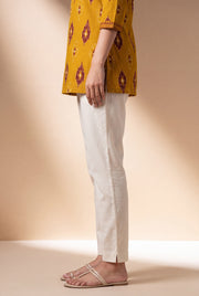 Off White Cotton Stretch Pants with Elastic waistband