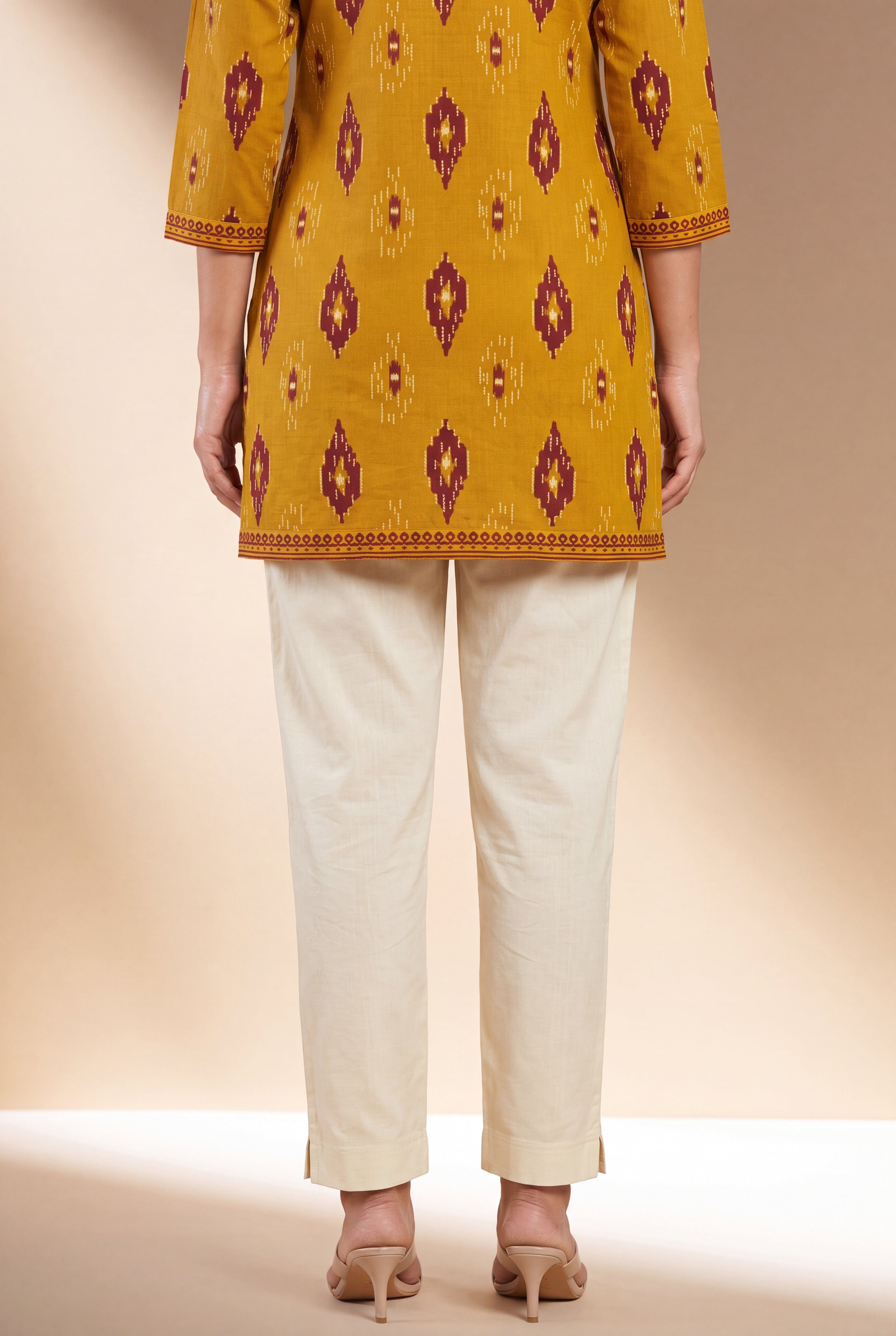 Dark Cream Cotton Stretch Pants with Elastic waistband