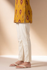 Dark Cream Cotton Stretch Pants with Elastic waistband