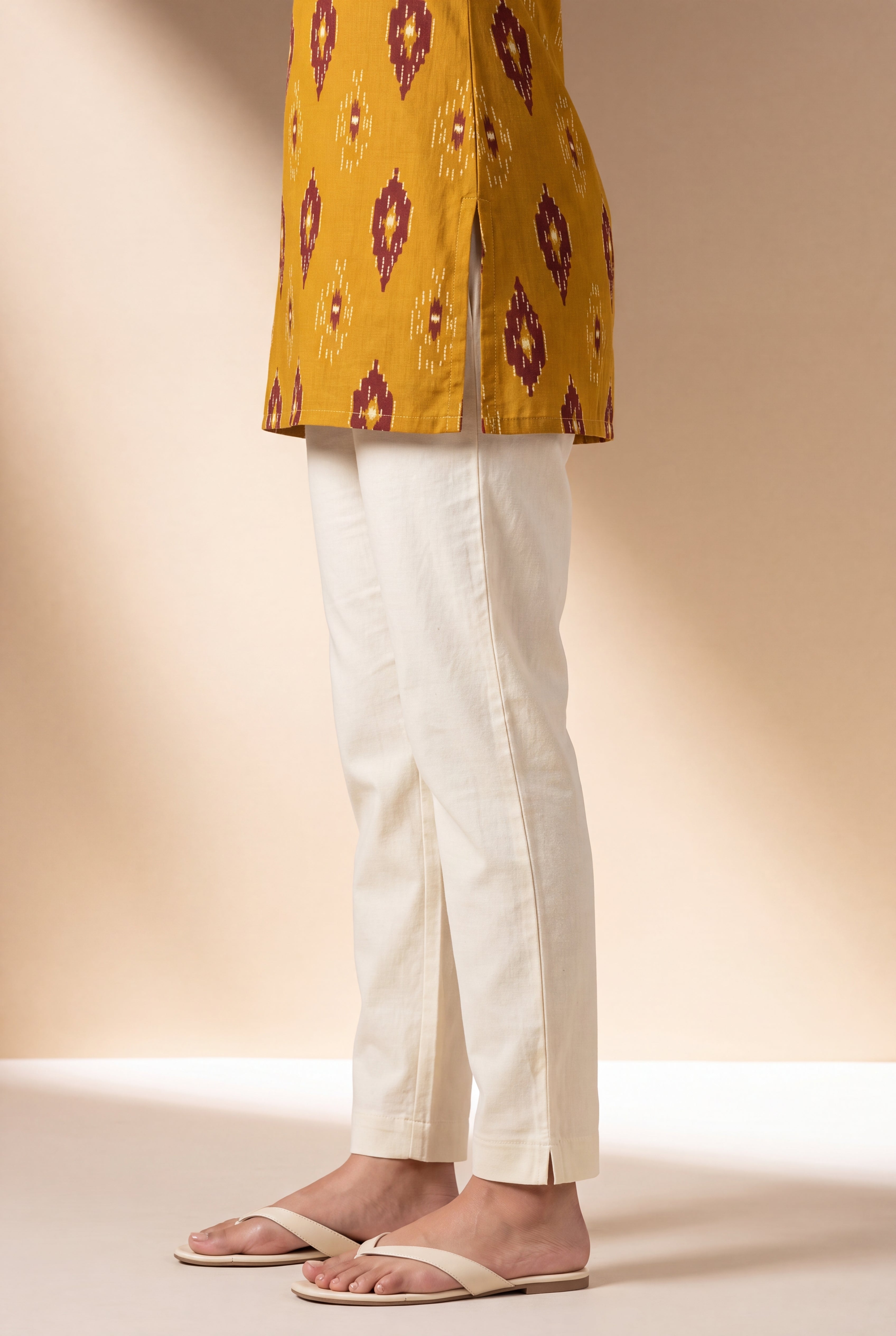 Dark Cream Cotton Stretch Pants with Elastic waistband