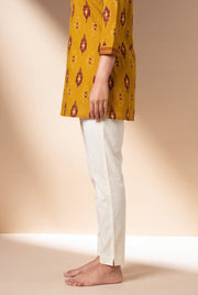 Light Cream Cotton Stretch Pants with Elastic waistband