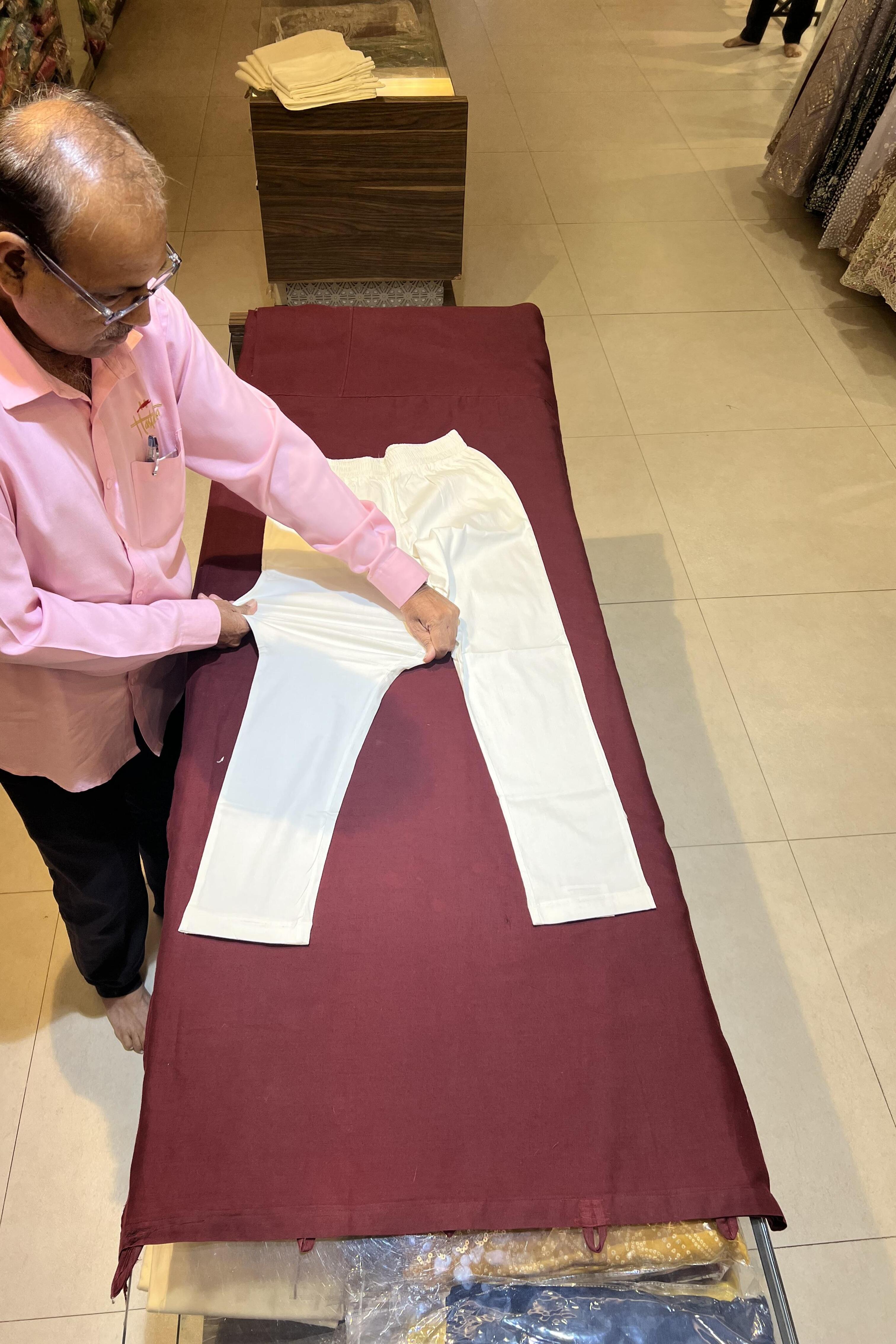 Off White Cotton Stretch Pants with Elastic waistband