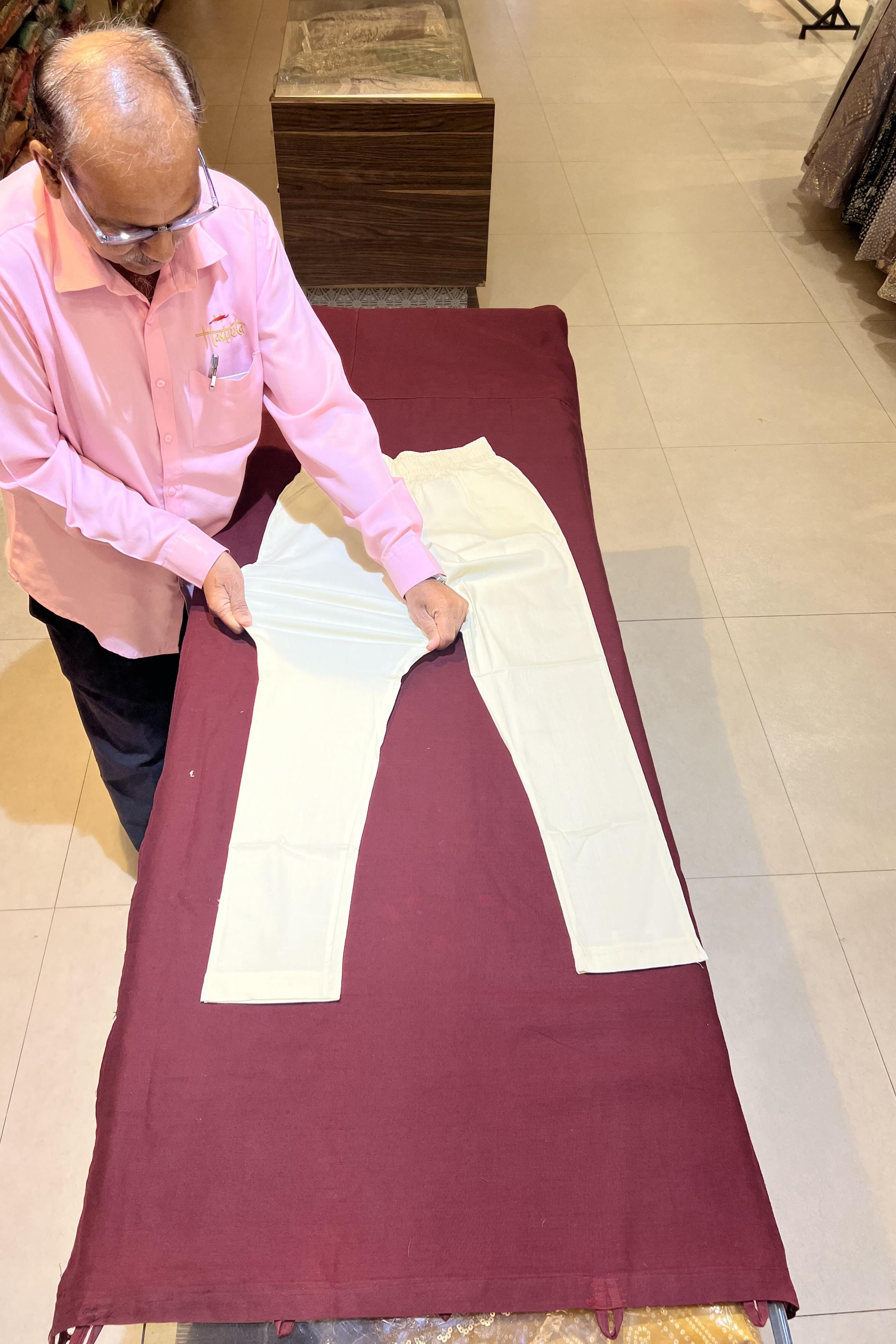 Dark Cream Cotton Stretch Pants with Elastic waistband