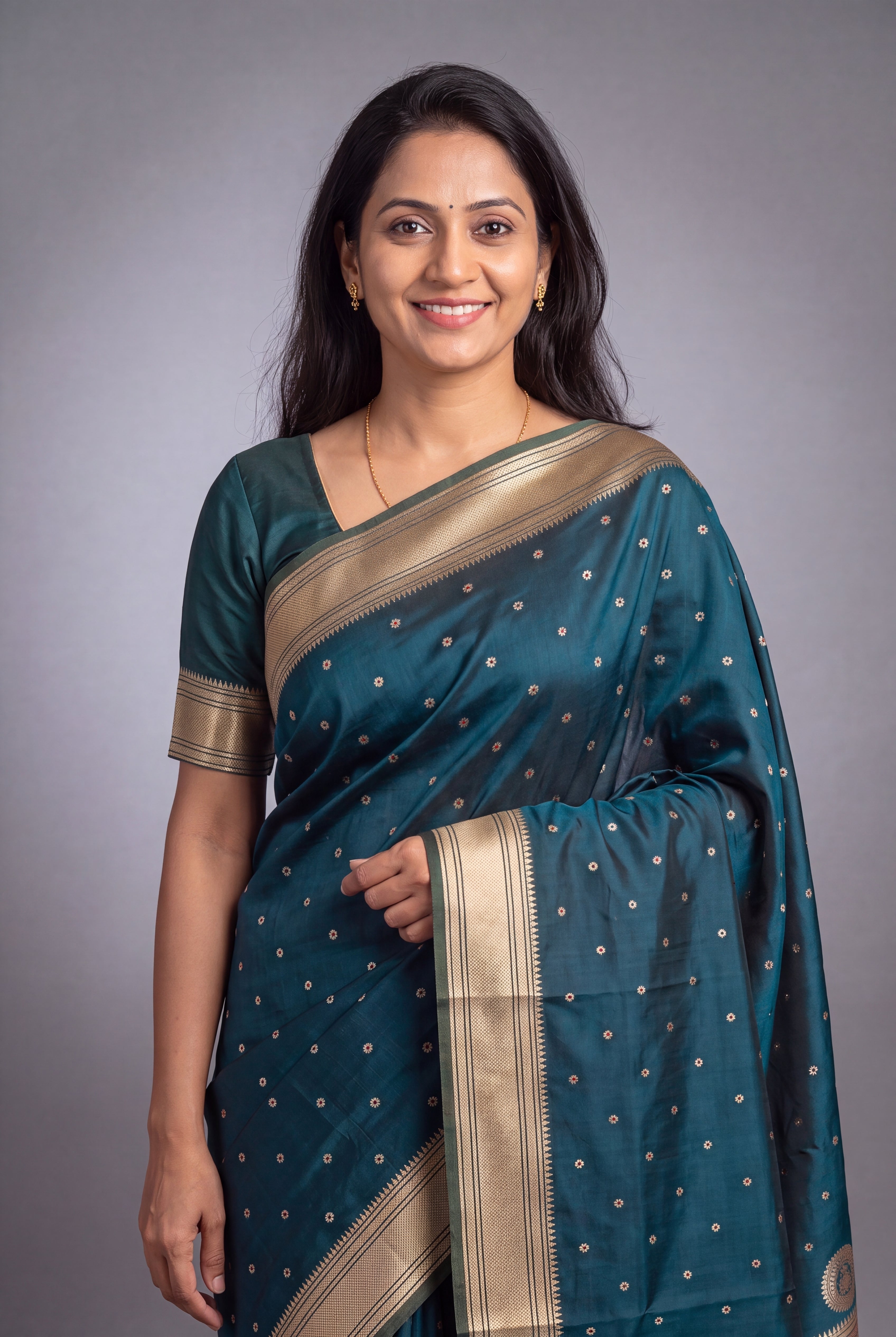 Peacock Blue Katan Silk Paithani Saree with Mayuramala Pallu and Meena butti