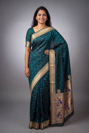 Peacock Blue Katan Silk Paithani Saree with Mayuramala Pallu and Meena butti