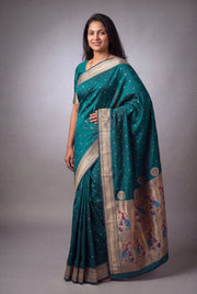 Peacock Blue Katan Silk Paithani Saree with Mayuramala Pallu and Meena butti