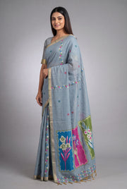 Powder Blue Cotton Saree with Japāvalī Pallu and Piping border