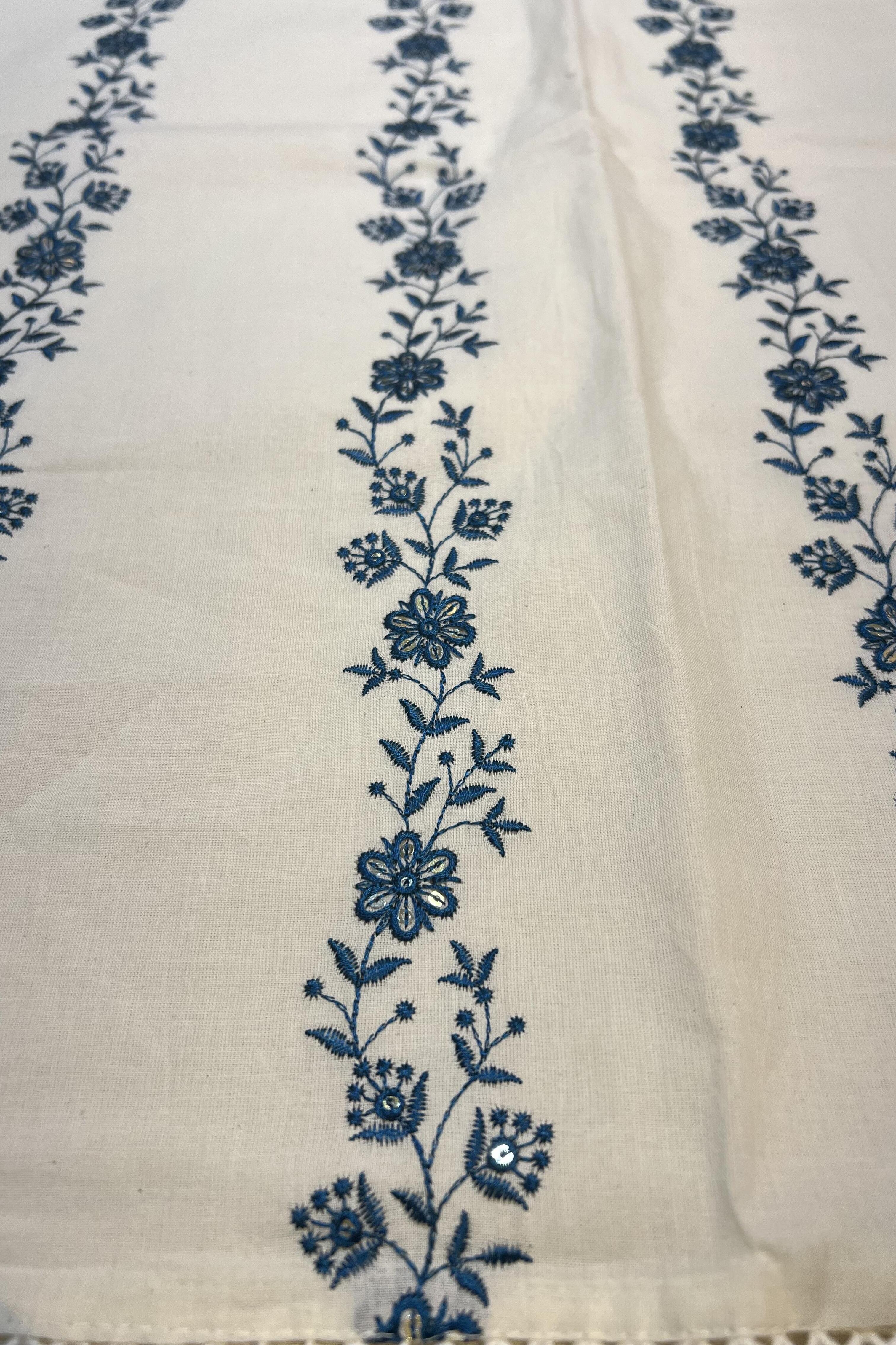 Cream Khadi Cotton Neelakusuma Suit Set with Cobalt threadwork, Sequin work and Palazzo pants