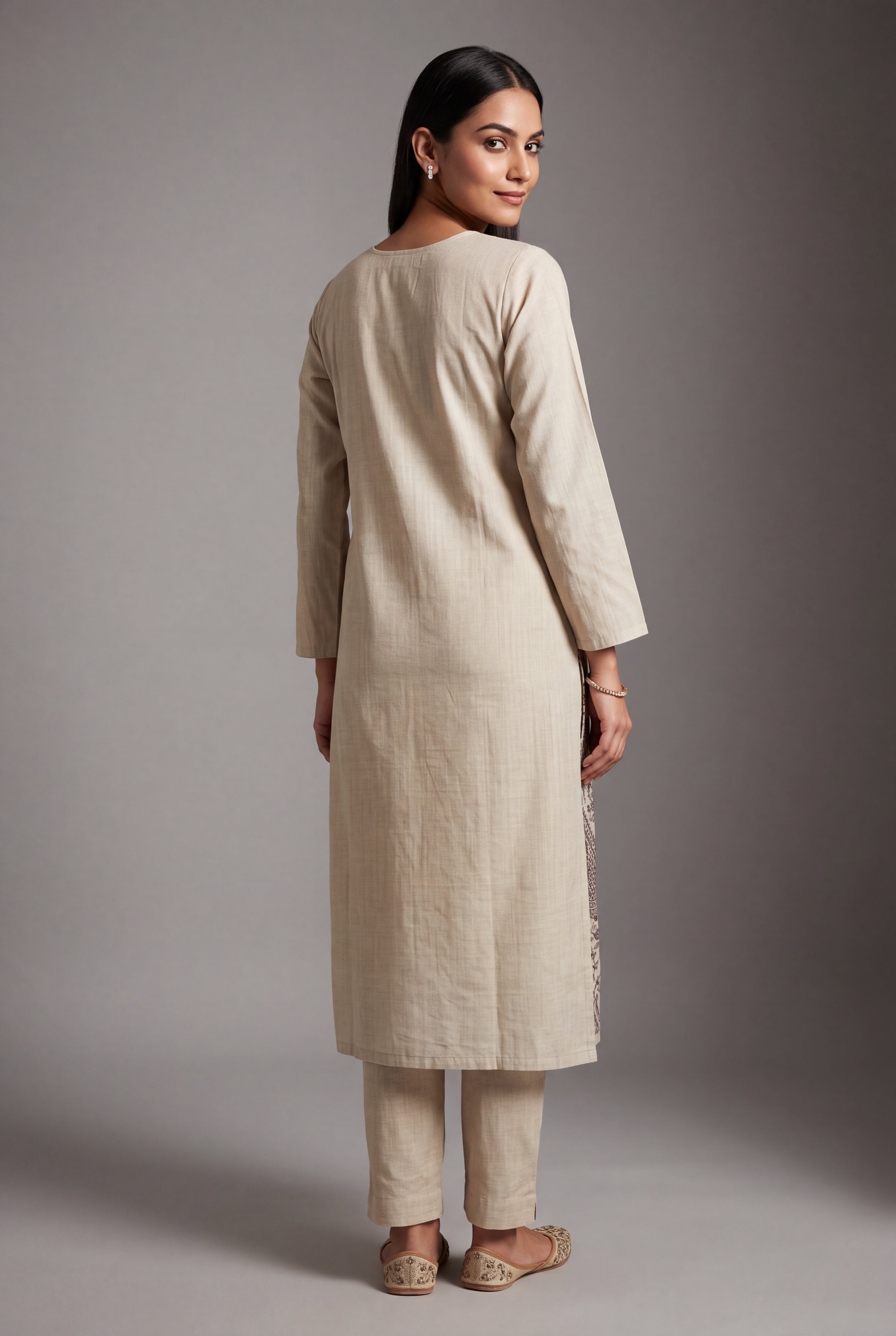 Cream Aranya Kurti with Brown Netrabindu and Jaal threadwork