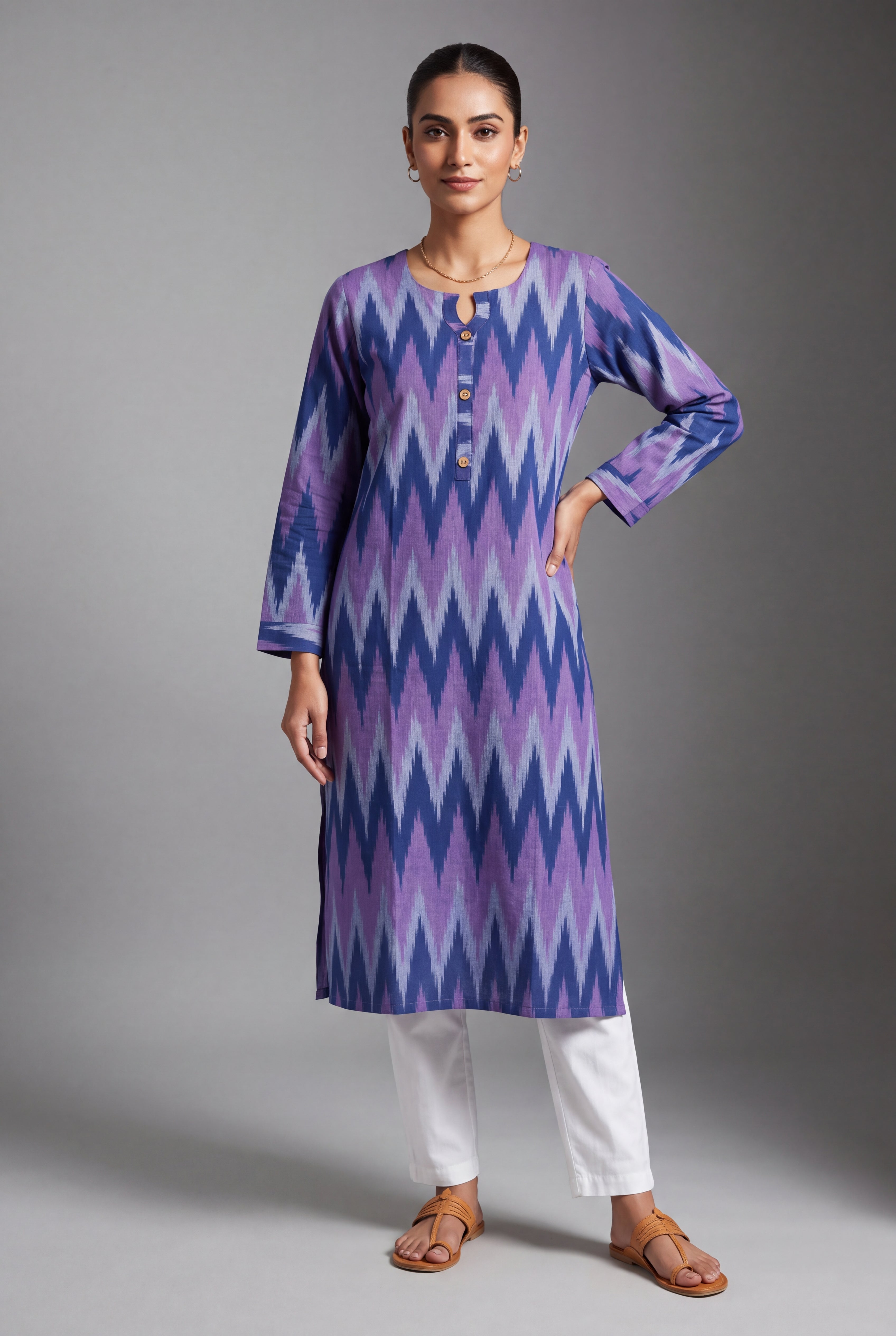 Lavender and Purple Ikat-Inspired Tarang Kurti