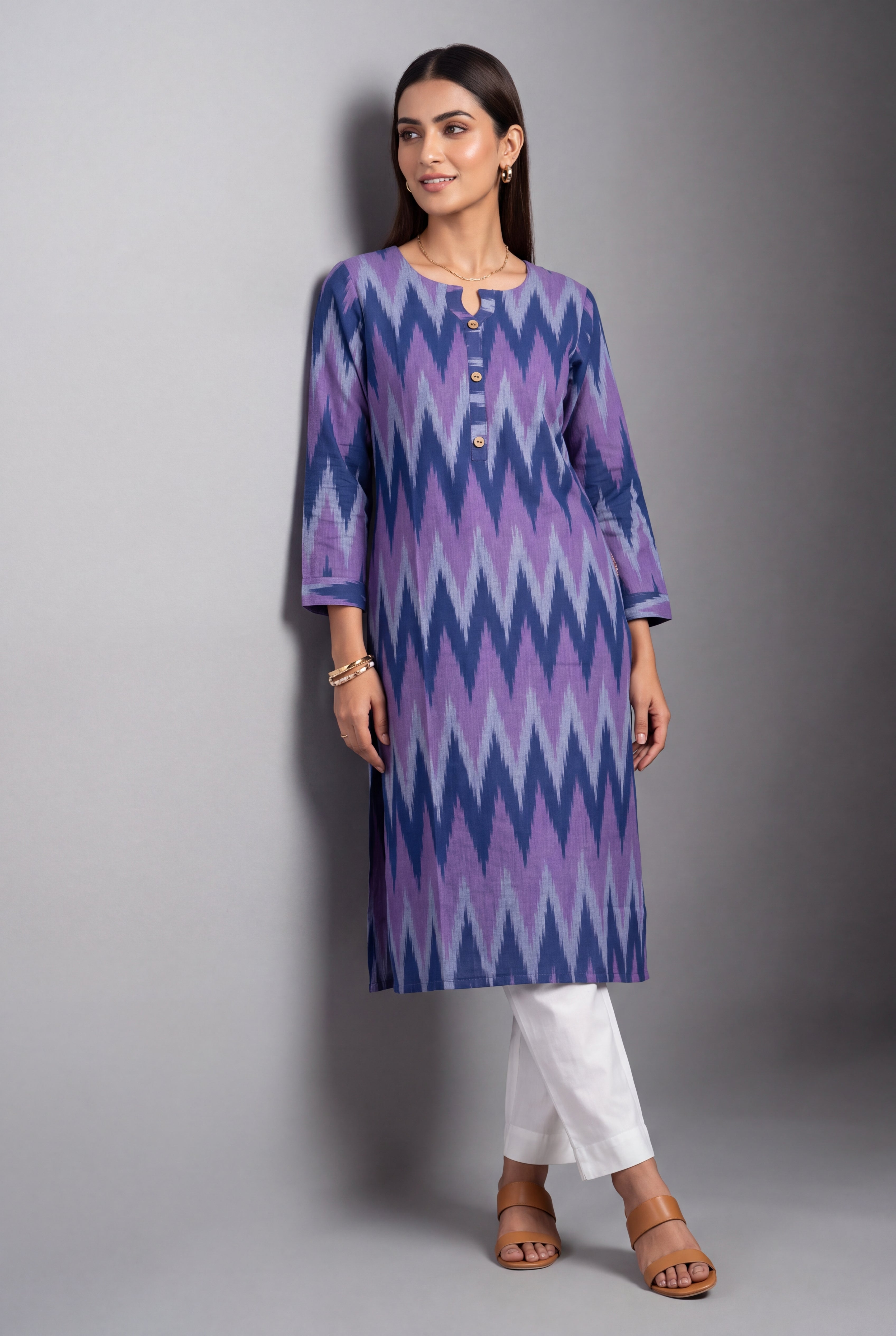 Lavender and Purple Ikat-Inspired Tarang Kurti