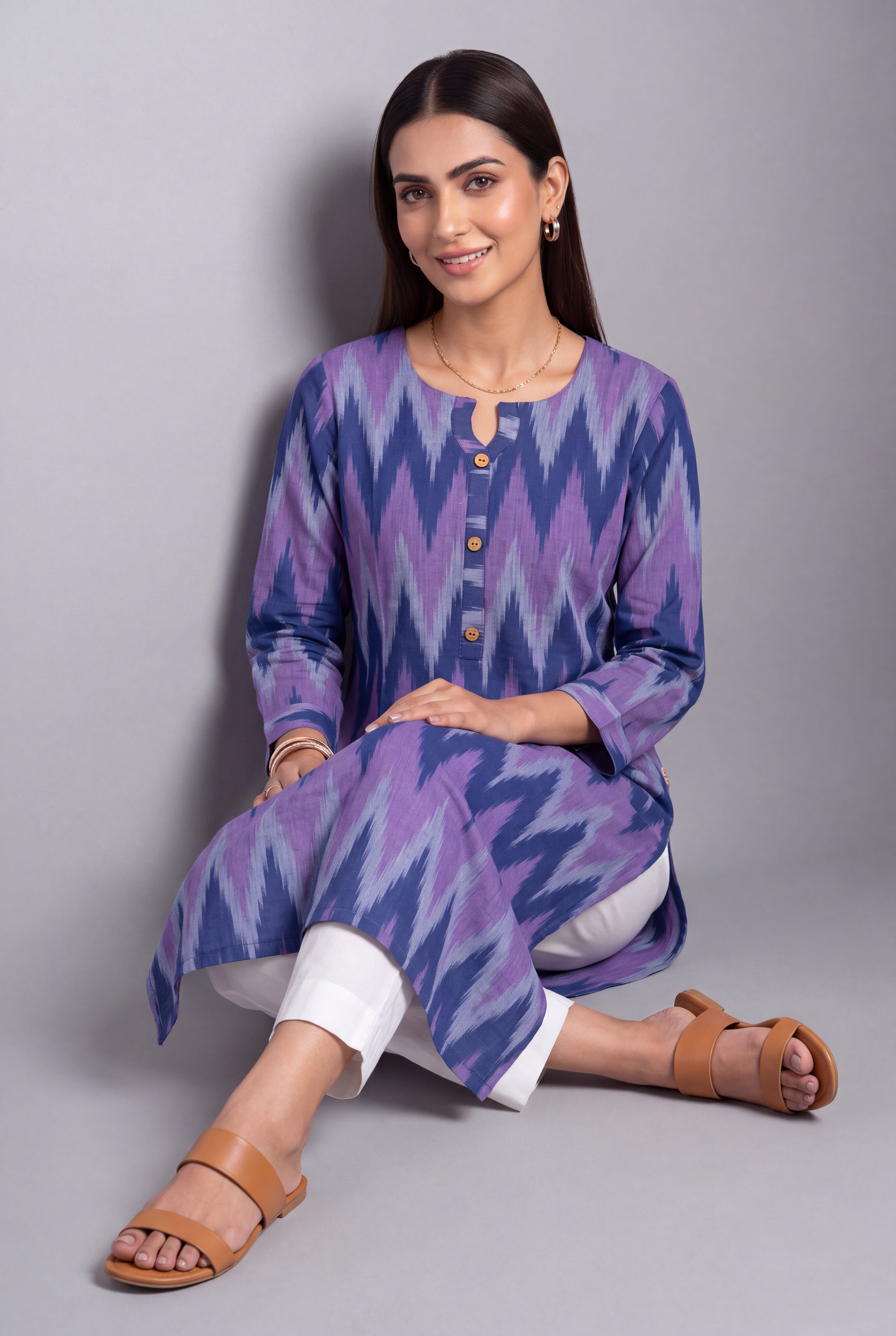 Lavender and Purple Ikat-Inspired Tarang Kurti