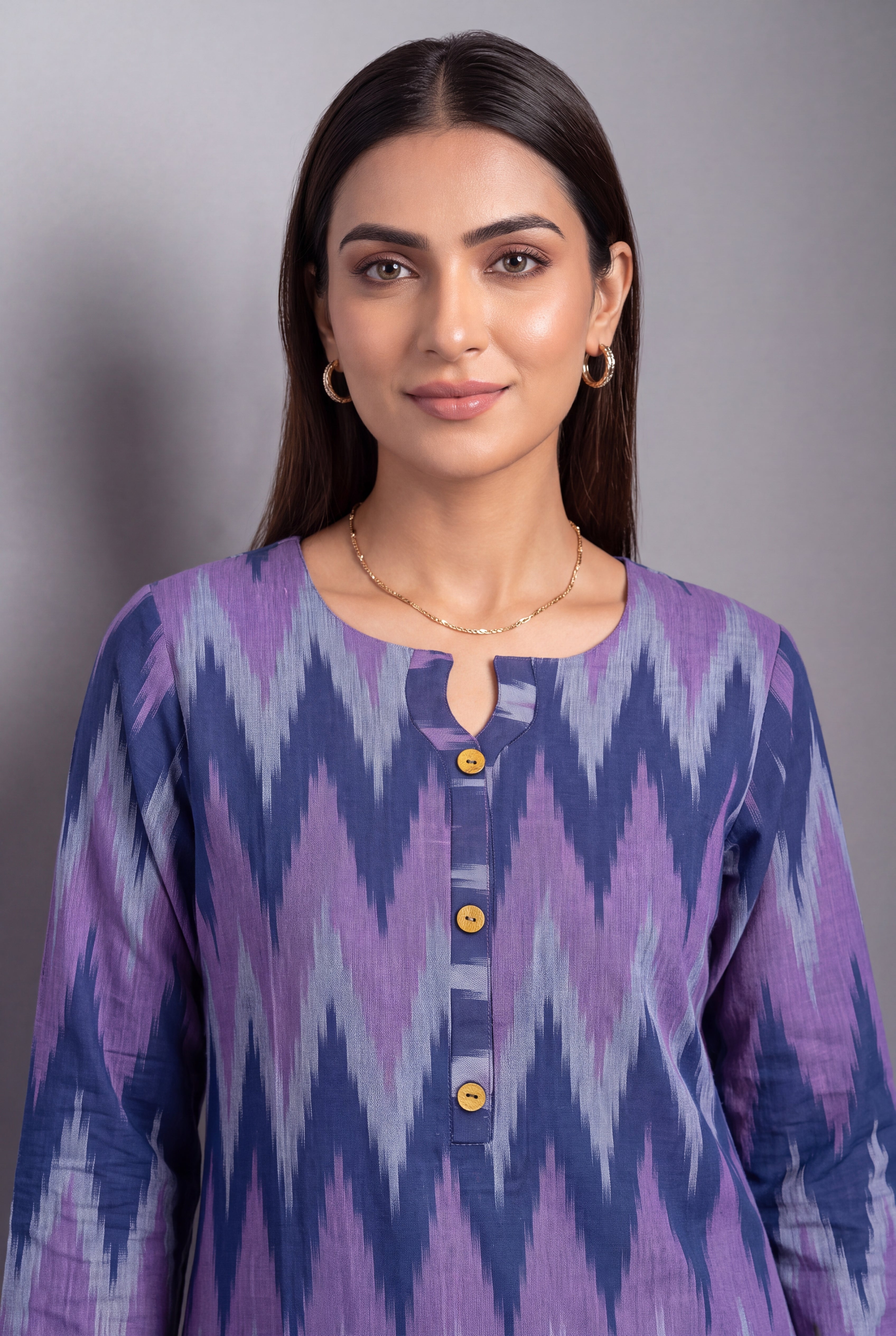 Lavender and Purple Ikat-Inspired Tarang Kurti