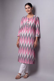 Pastel Pink and White Ikat-Inspired Tarang Kurti
