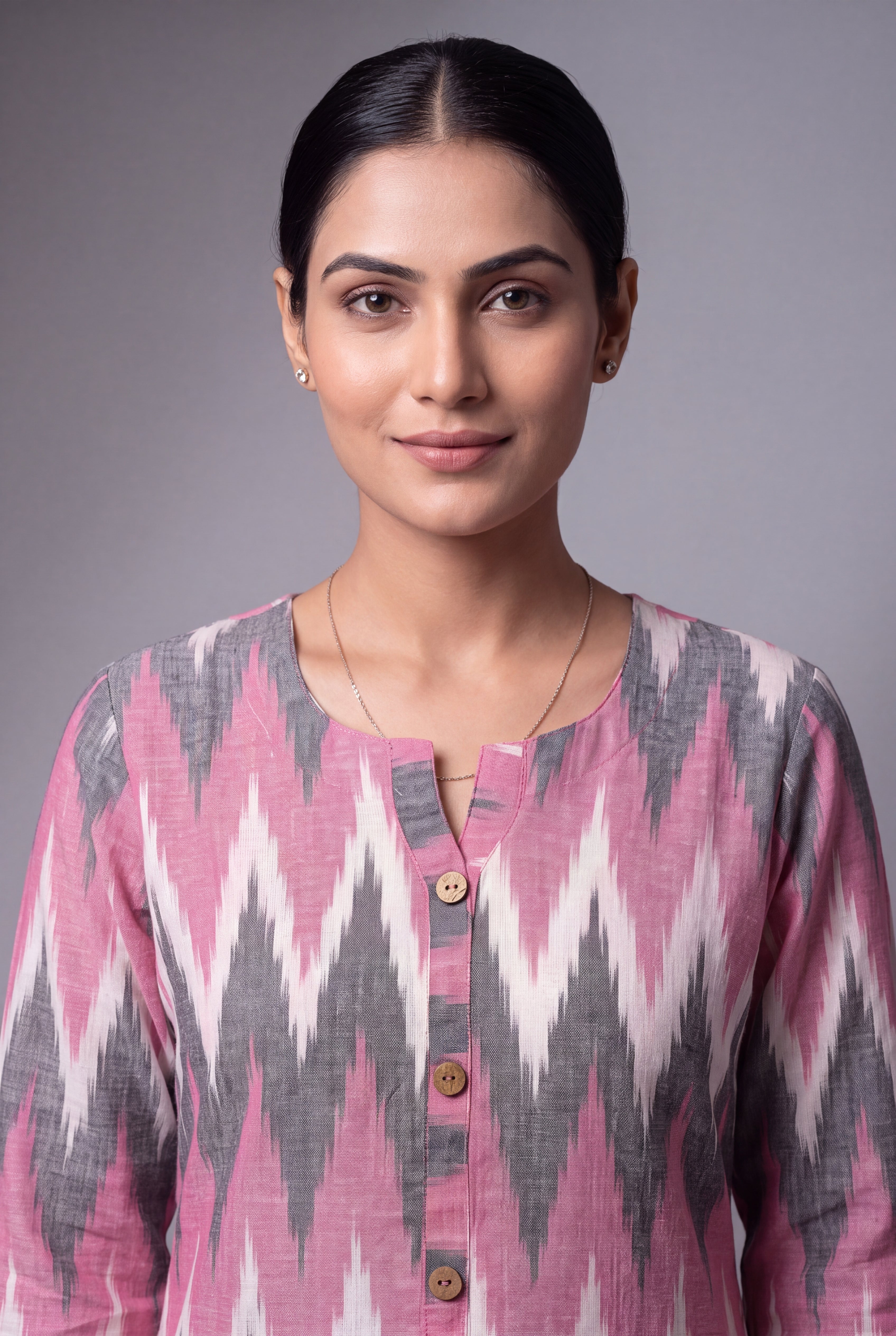 Pastel Pink and White Ikat-Inspired Tarang Kurti