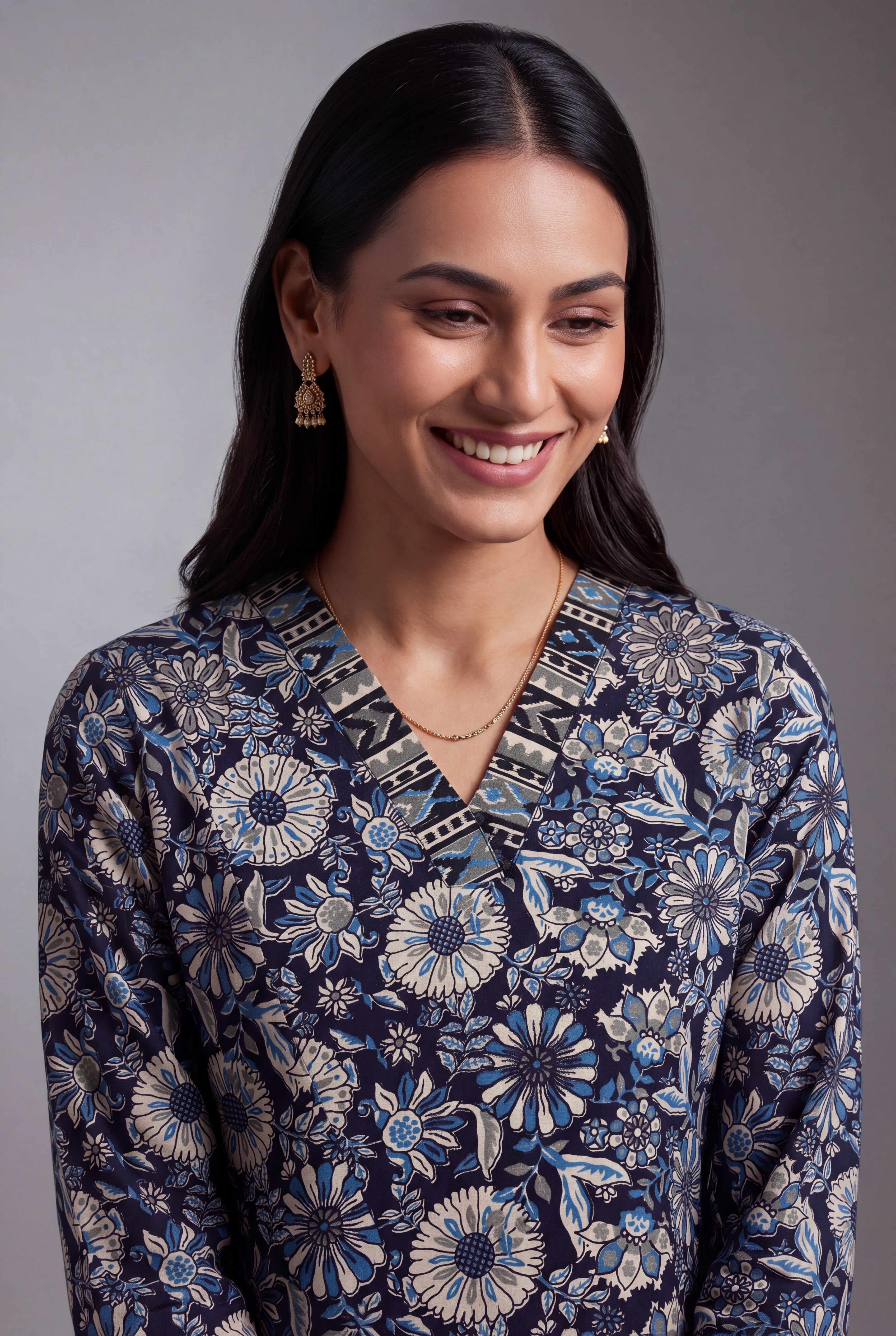 Charcoal Indigo Floral Block-Print Co-ord Set