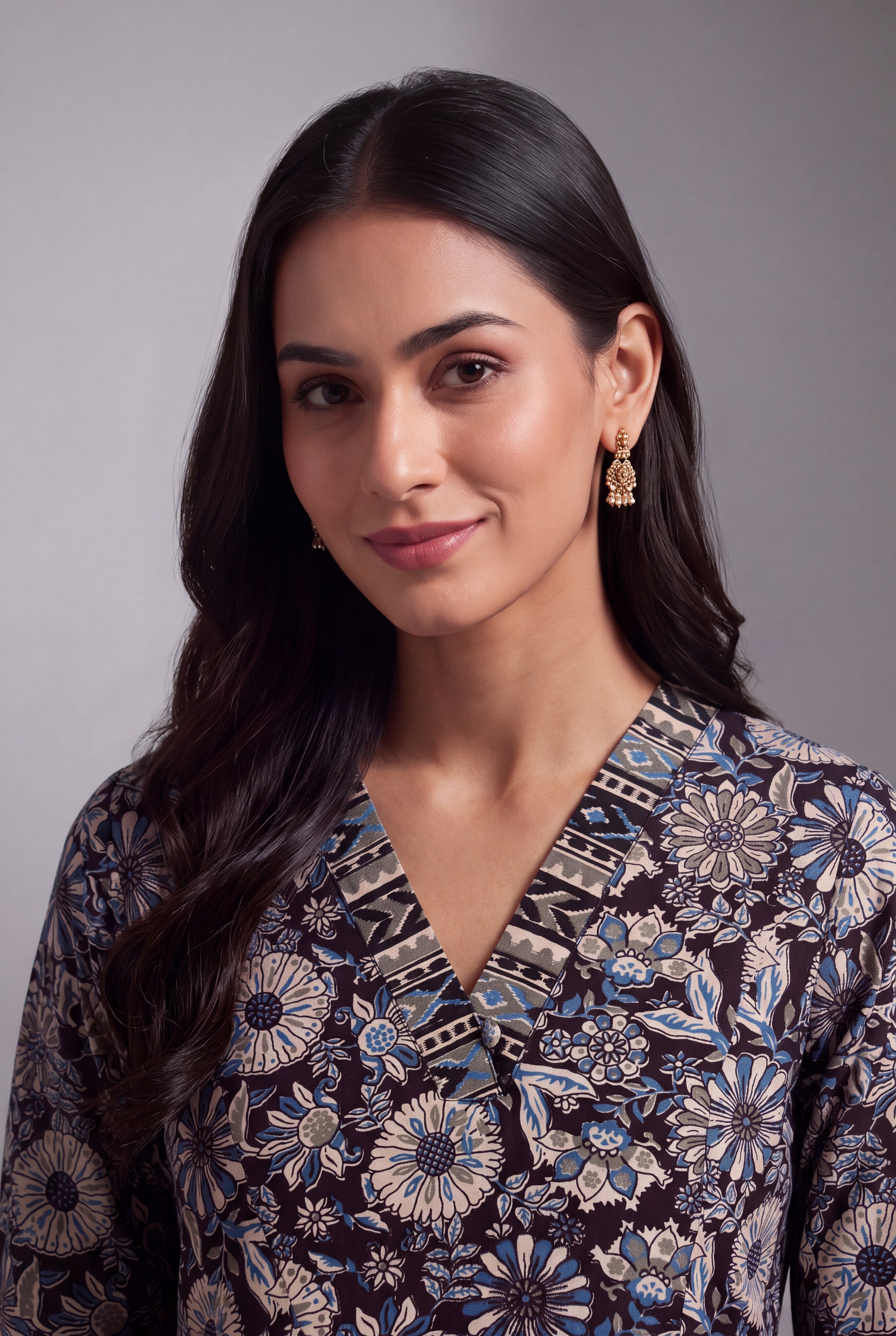 Charcoal Indigo Floral Block-Print Co-ord Set