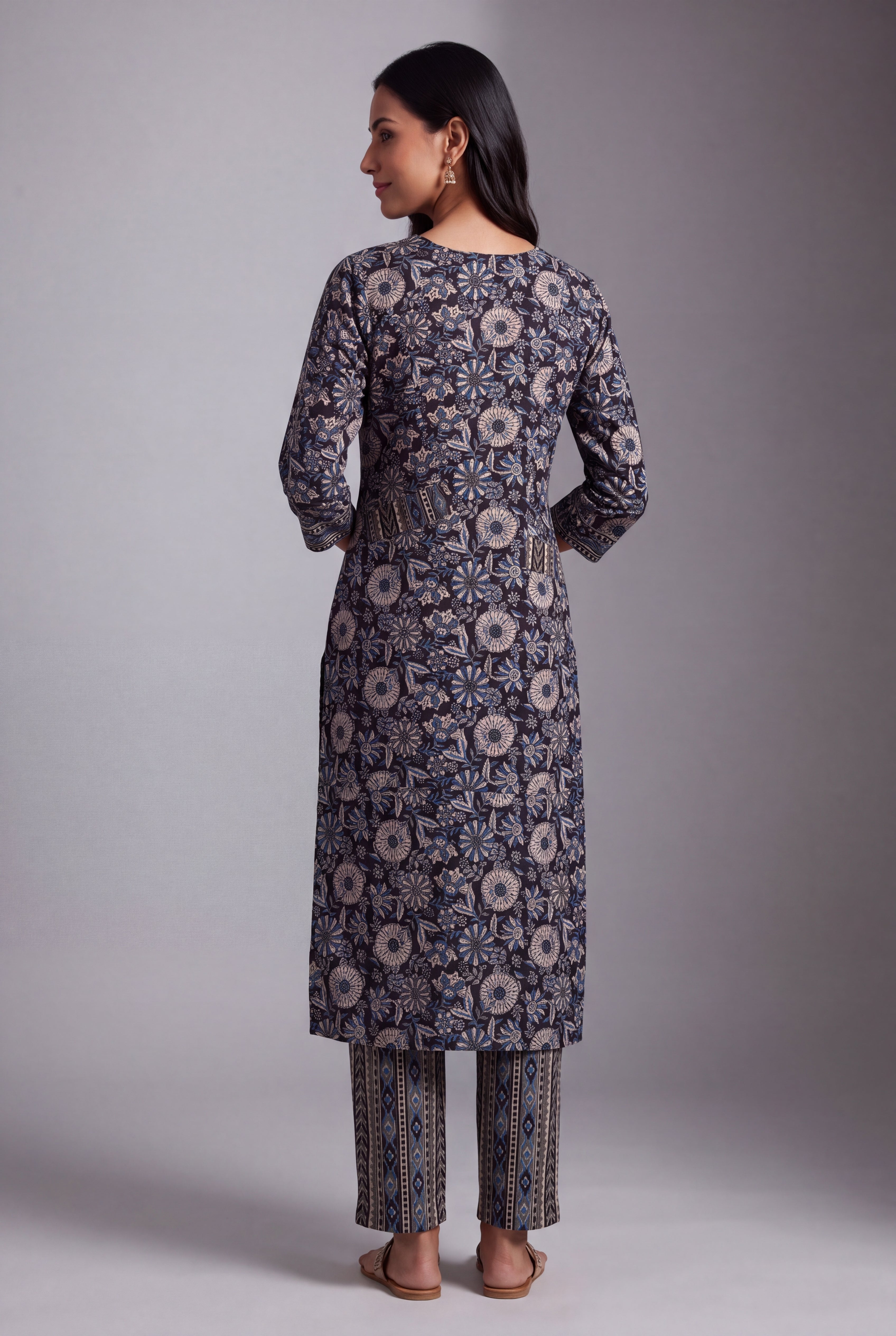 Charcoal Indigo Floral Block-Print Co-ord Set