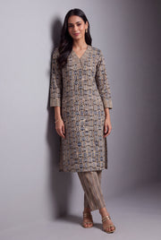 Beige & Blue Akriti Geometric Print Co-ord Set