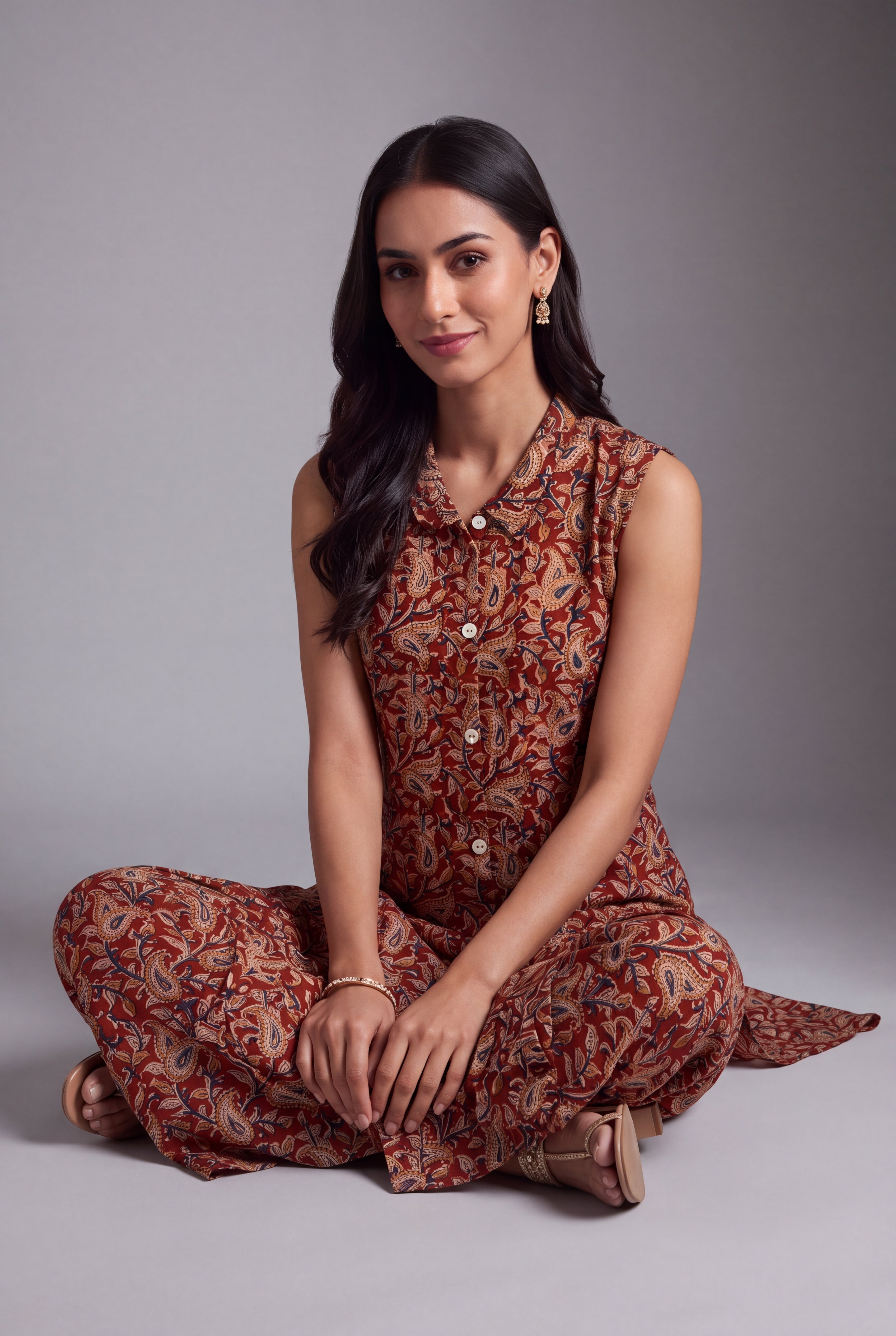 Rust Kalamkari inspired Amra Print Co-ord Set