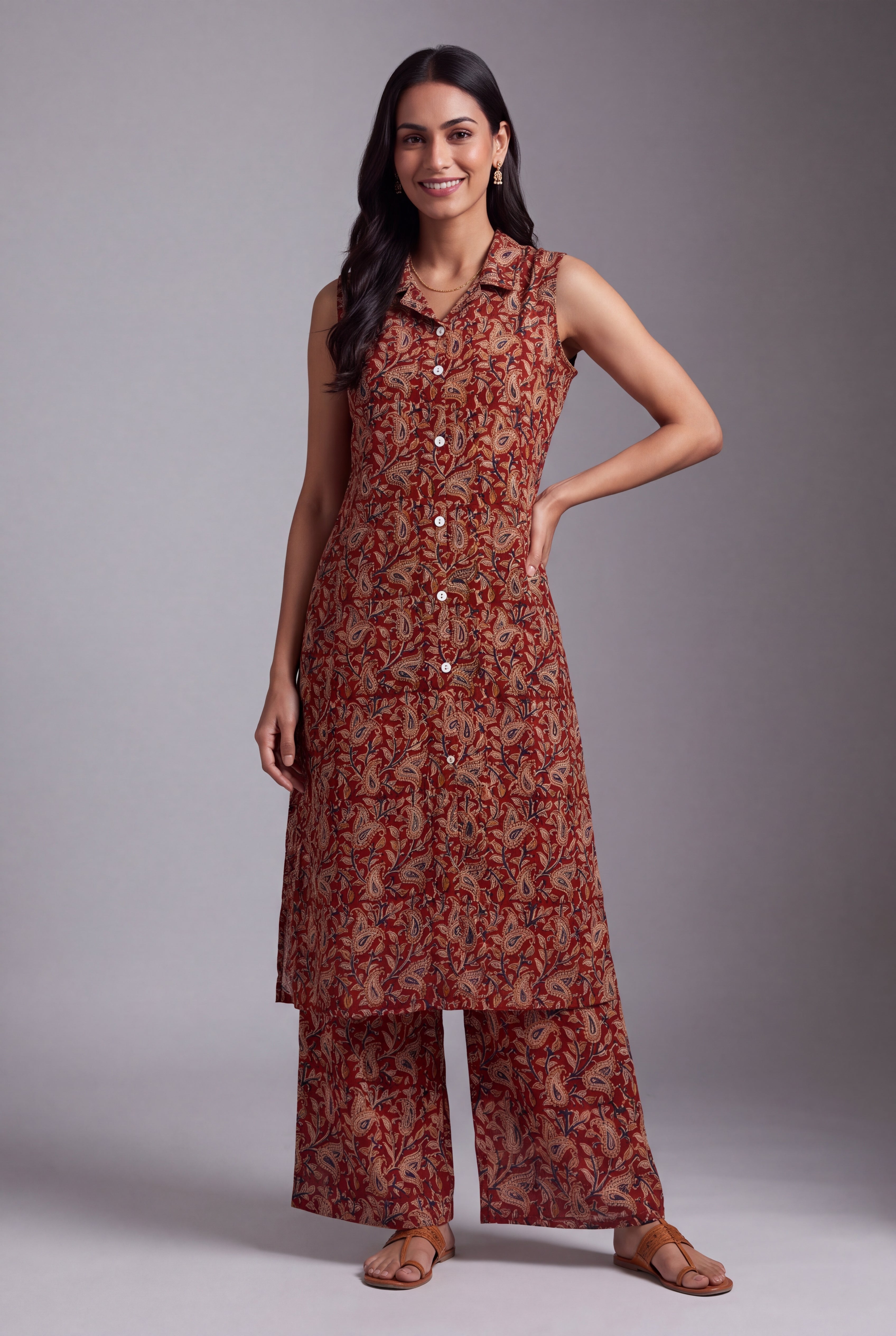 Rust Kalamkari inspired Amra Print Co-ord Set