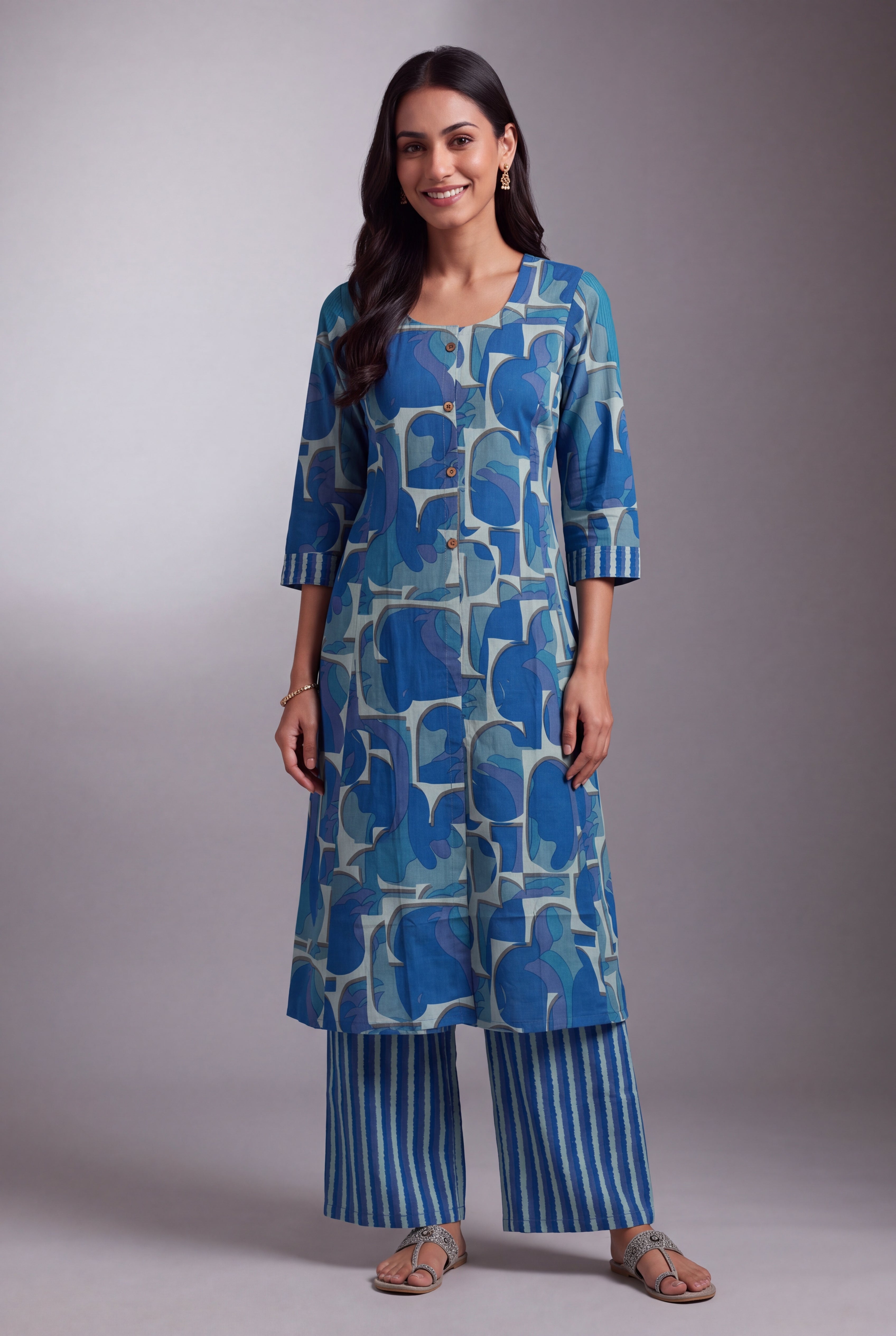 Aqua Taraṅga A-Line Co-ord Set with Striped Palazzo pants