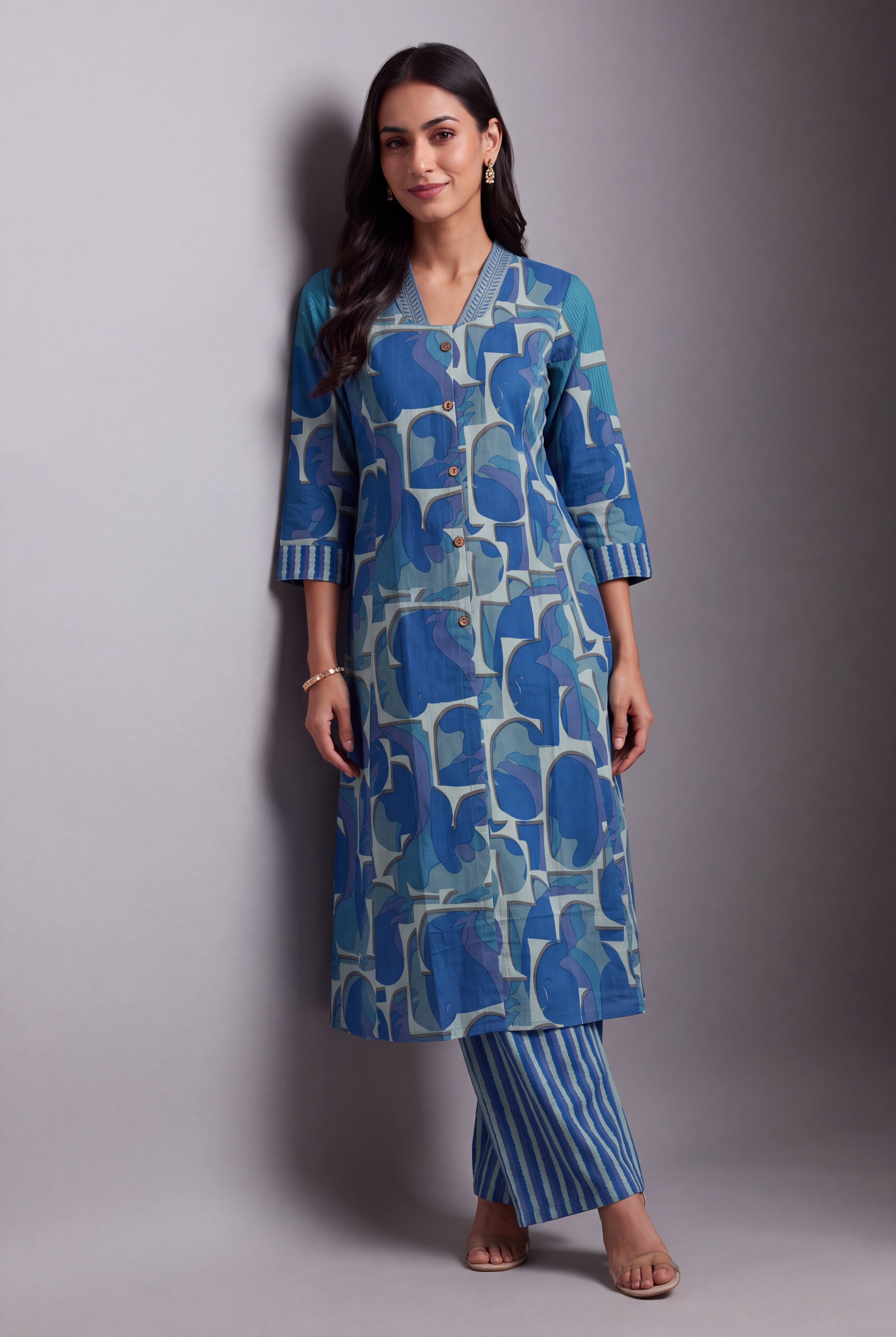 Aqua Taraṅga A-Line Co-ord Set with Striped Palazzo pants
