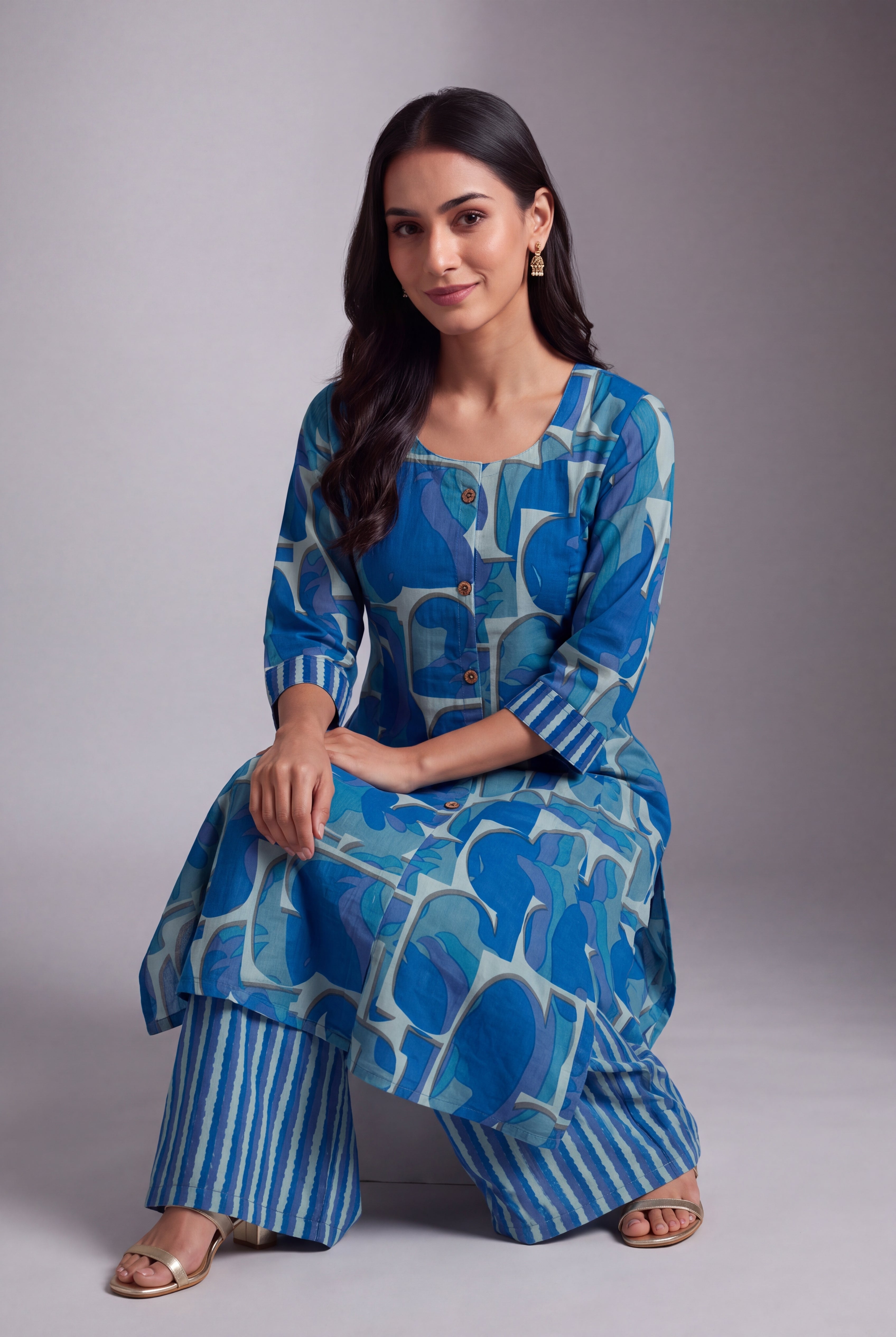 Aqua Taraṅga A-Line Co-ord Set with Striped Palazzo pants