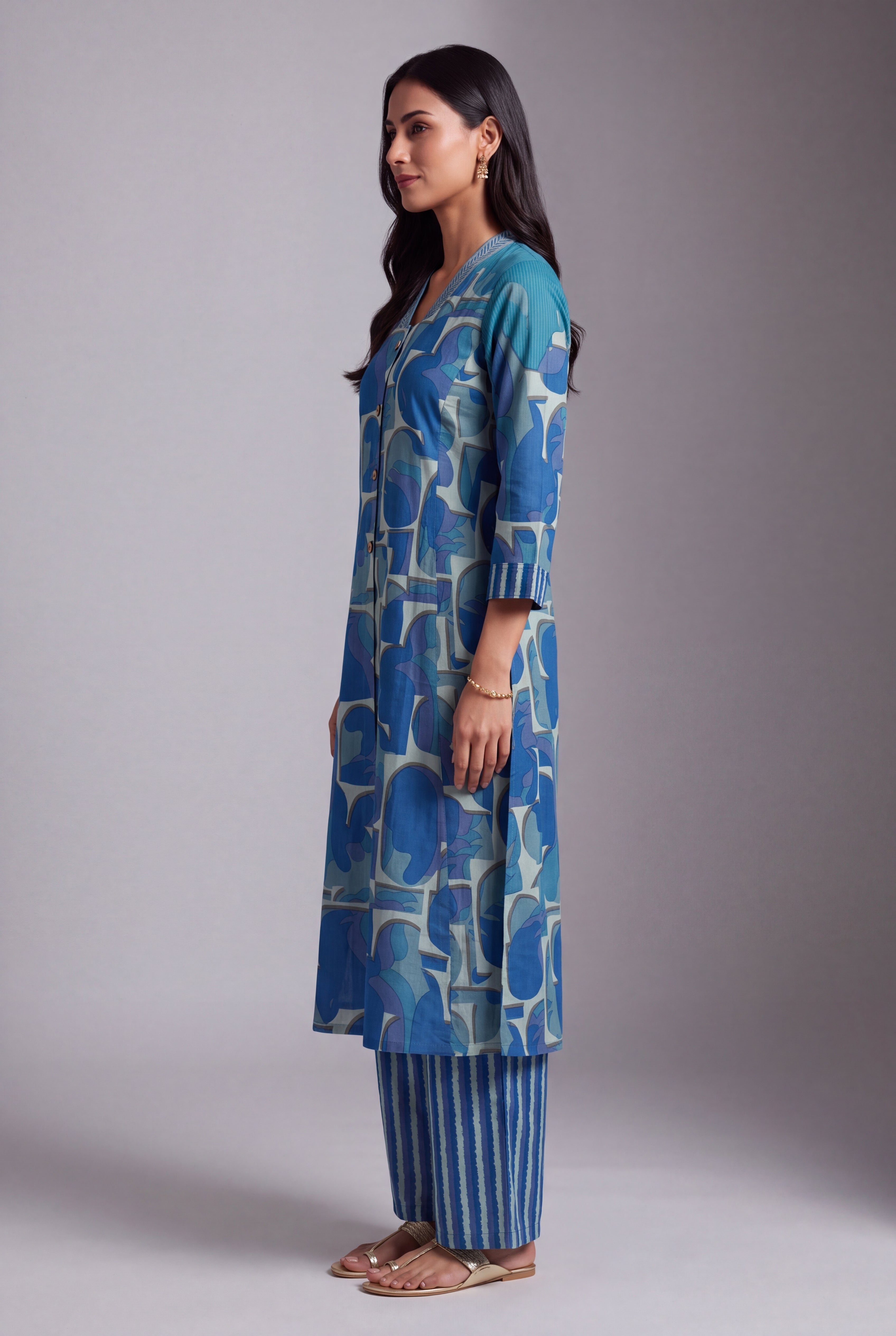 Aqua Taraṅga A-Line Co-ord Set with Striped Palazzo pants