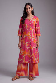 Coral Pink Taraṅga A-Line Co-ord Set with Striped Palazzo pants