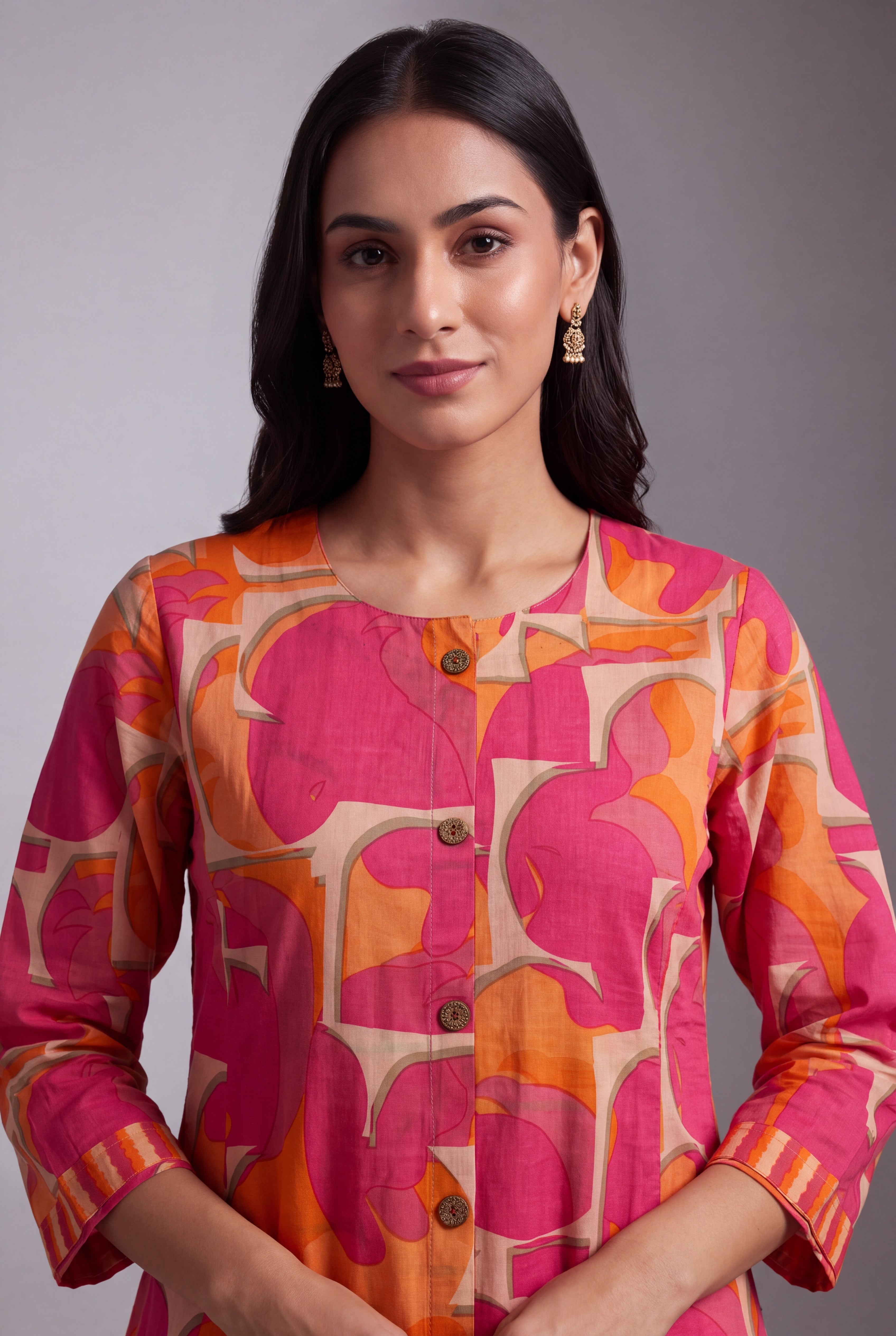 Coral Pink Taraṅga A-Line Co-ord Set with Striped Palazzo pants