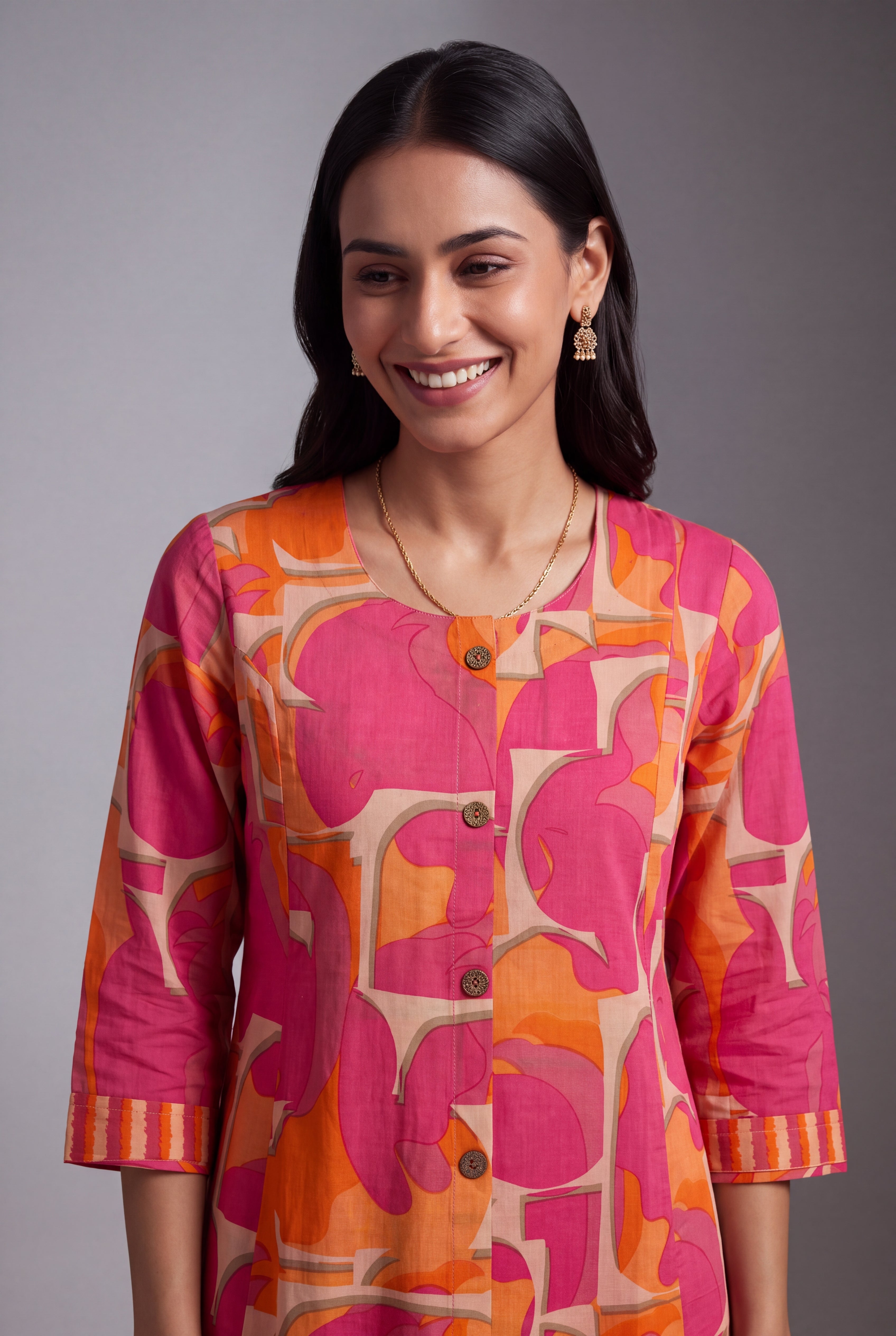 Coral Pink Taraṅga A-Line Co-ord Set with Striped Palazzo pants