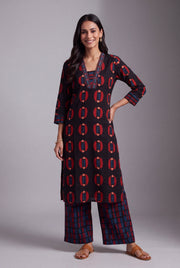 Black Śyāma Co-ord Set with Windowpane Palazzo pants