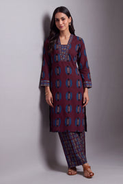 Wine Śyāma Co-ord Set with Windowpane Palazzo pants