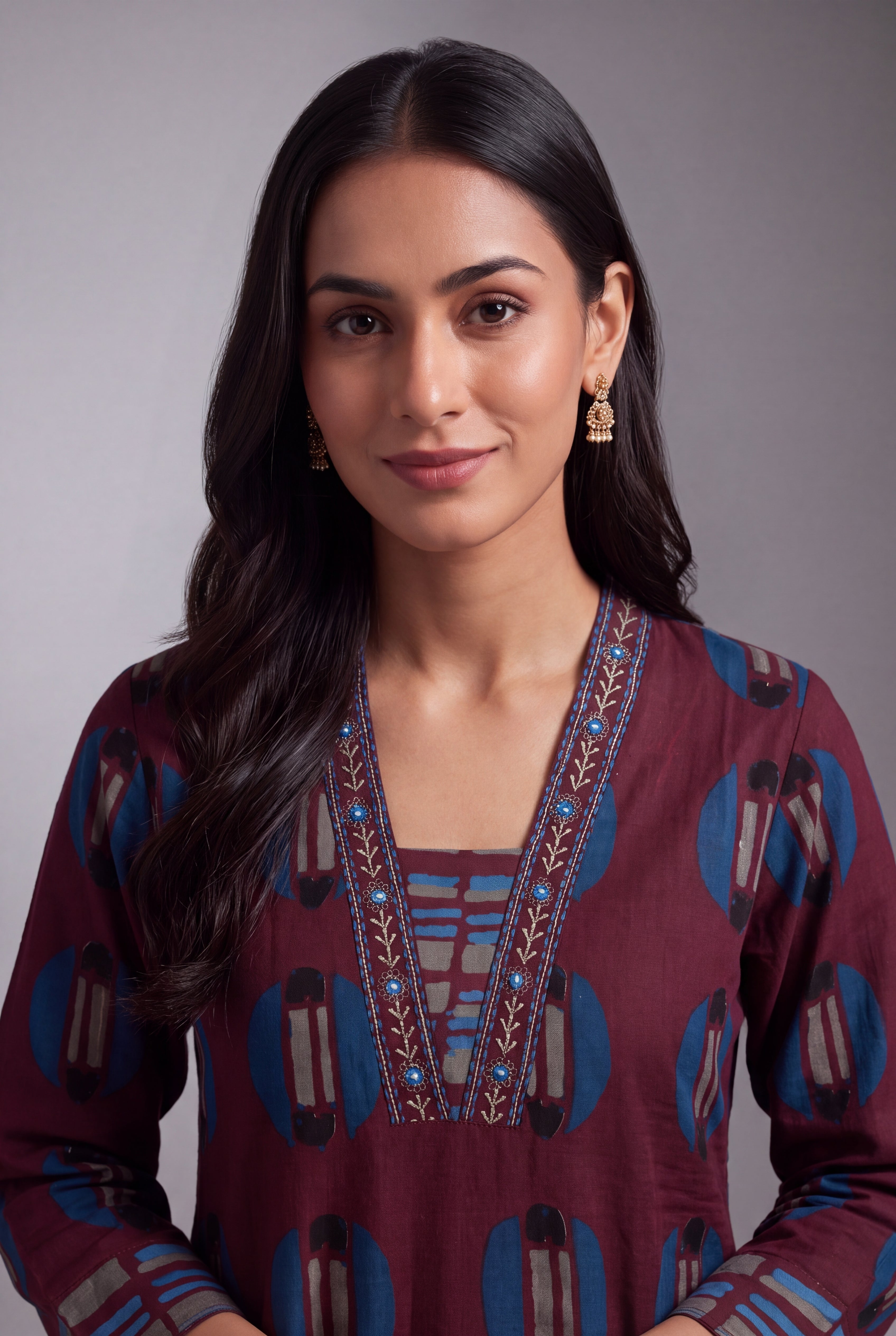 Wine Śyāma Co-ord Set with Windowpane Palazzo pants