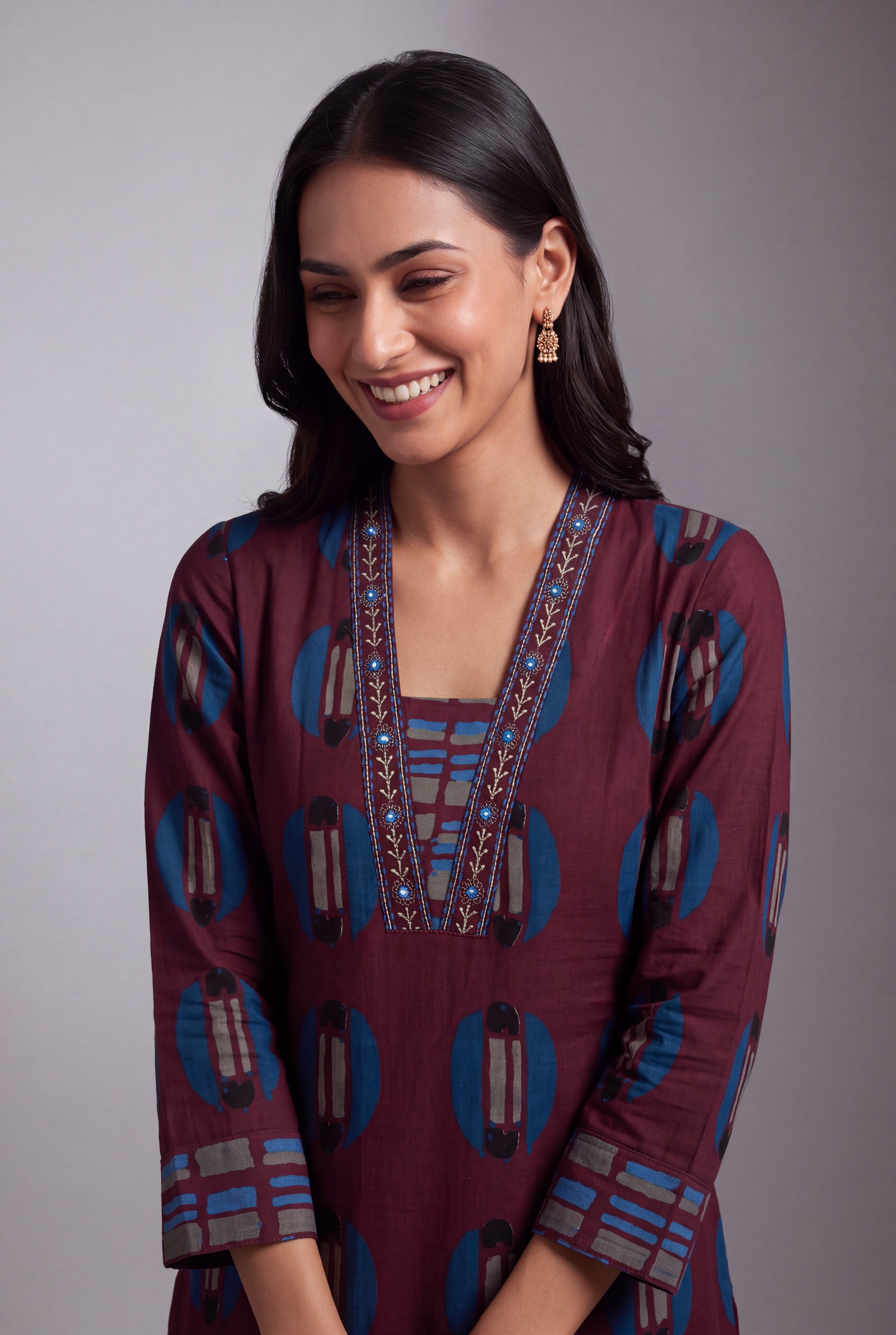 Wine Śyāma Co-ord Set with Windowpane Palazzo pants
