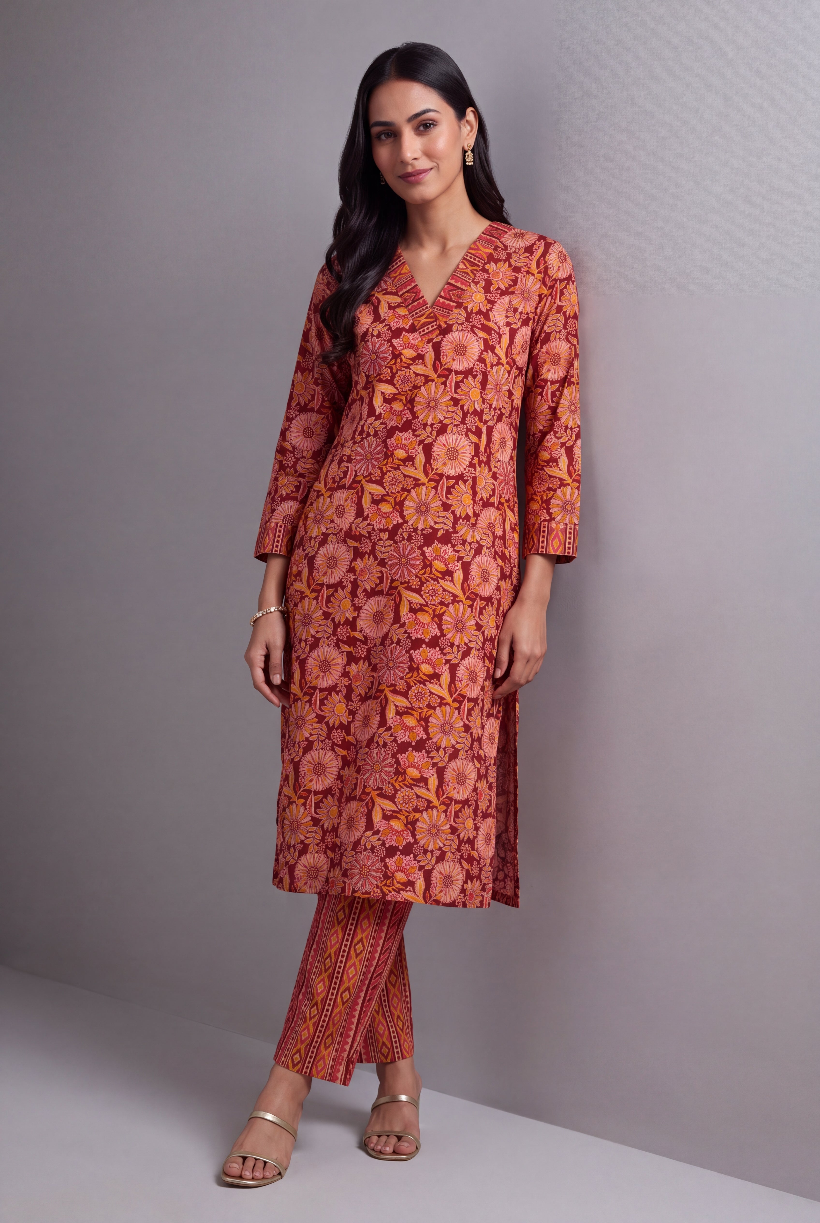 Cherry Red Kuṇḍala Spiral Batik-Print Co-ord Set