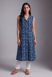 Indigo Jāla-Print Collared A-line Kurti