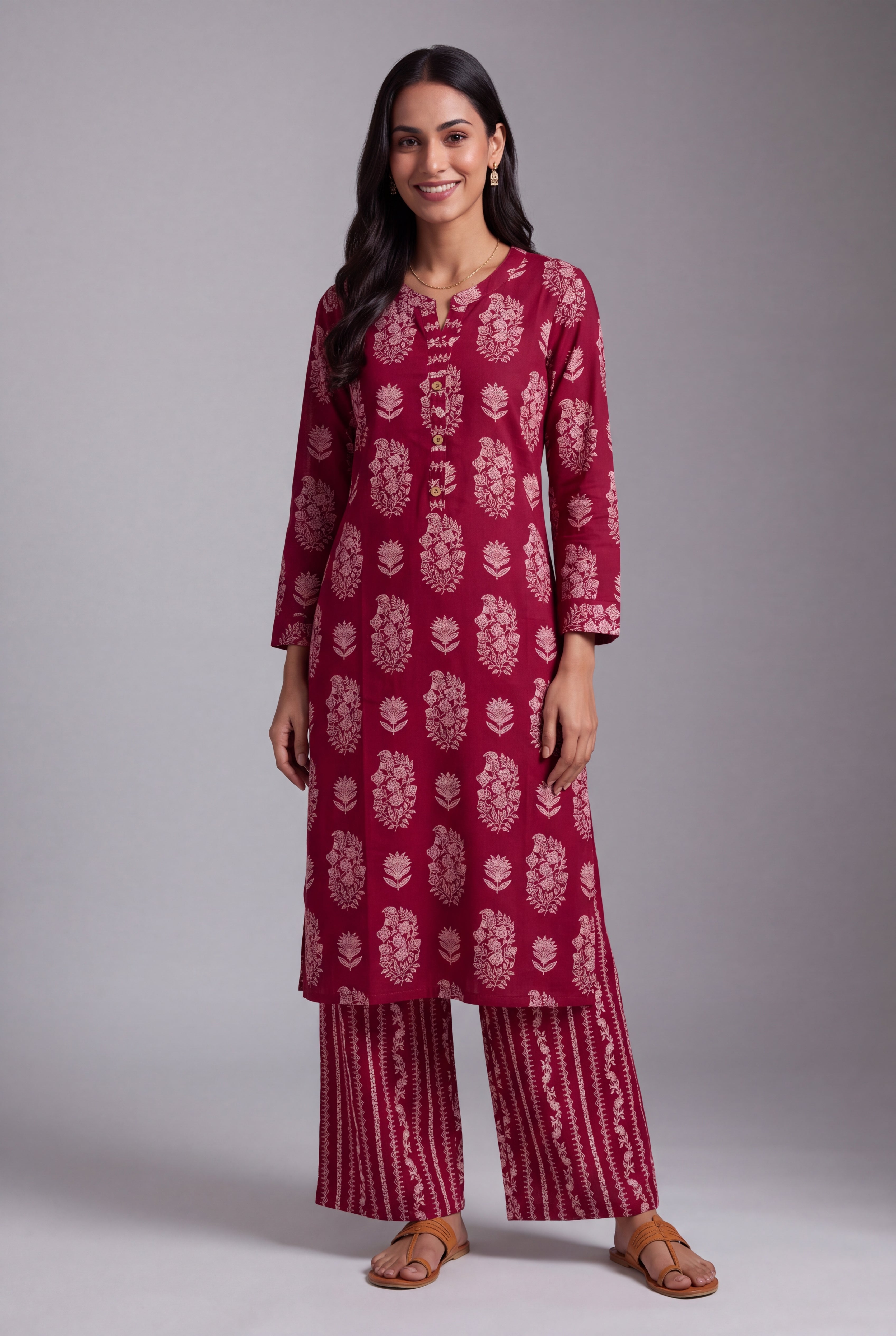 Rani Pink Latā Co-ord Set with Mandarin collar