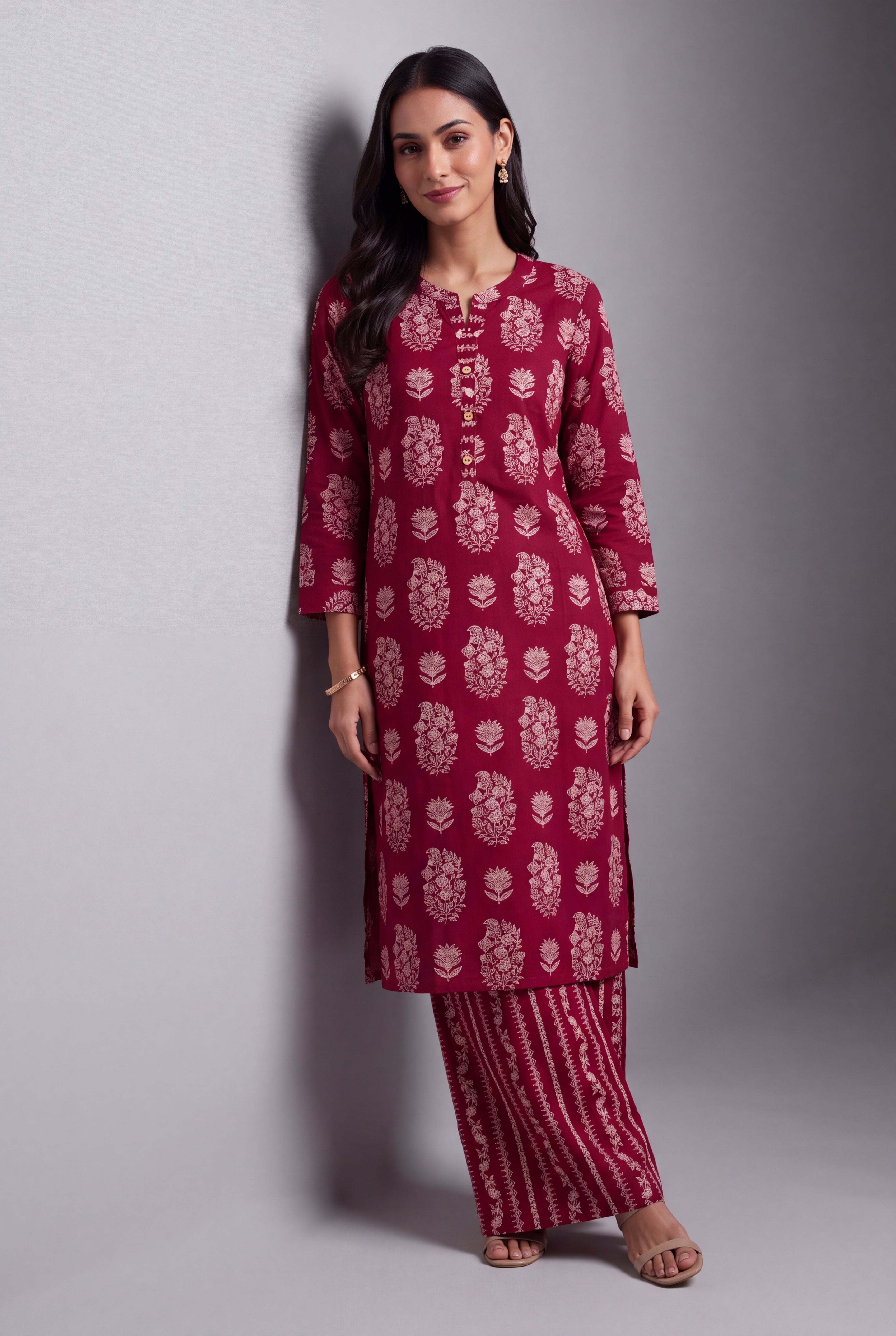 Rani Pink Latā Co-ord Set with Mandarin collar